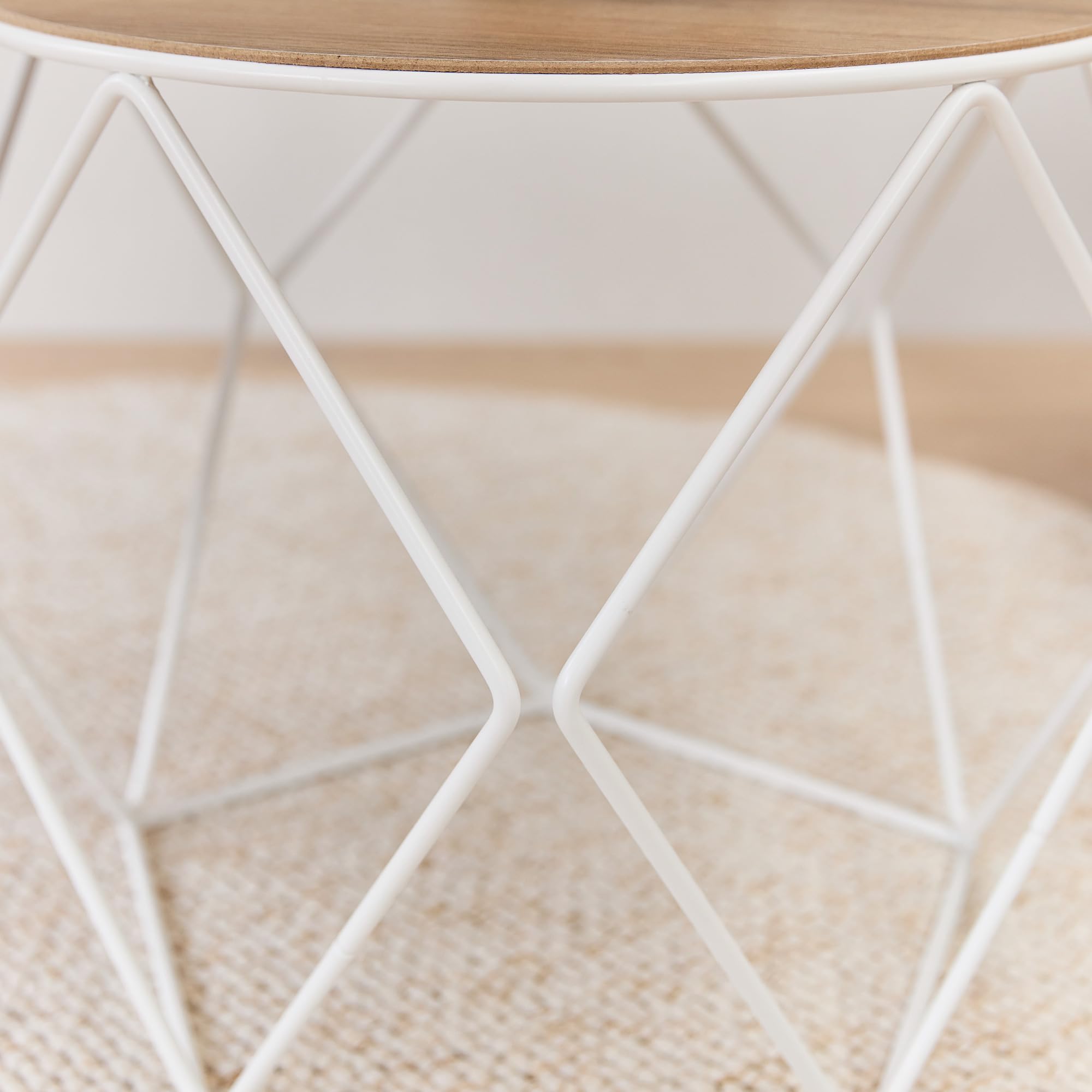 Couchtisch Sanna - großer runder Couchtisch aus Holz & Metall, Ø 44 cm, Industrial Design, robuster Beistelltisch für Wohnzimmer (Verkehrsweiss)