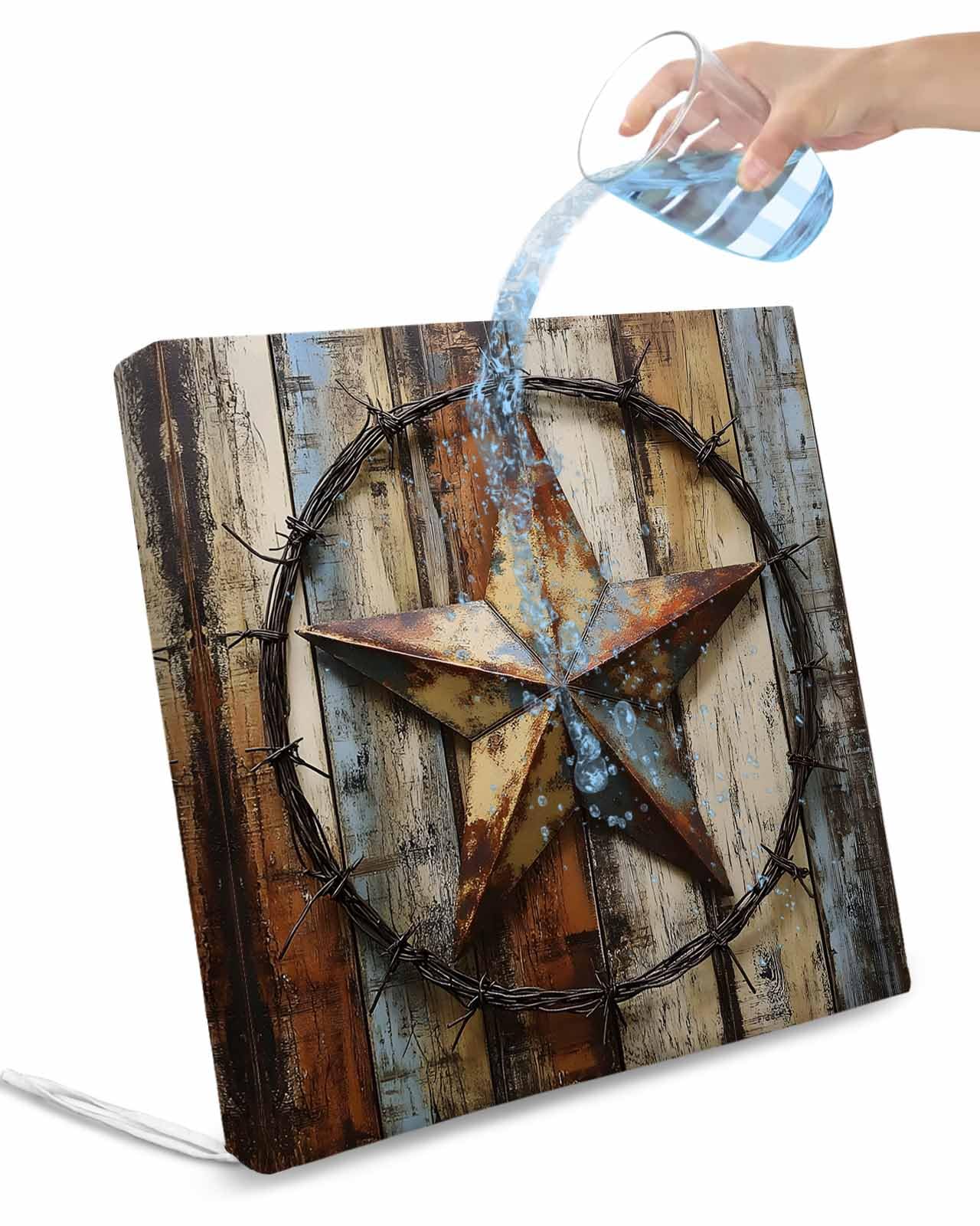 Vintage Farmhouse Outdoor Cushion Chair Cover Set of 2 - Waterproof Couch Seat Covers, Country Western Texas Star Wood Grain Patio Furniture Protector Cushions Slipcovers for Sofa/RV, 20