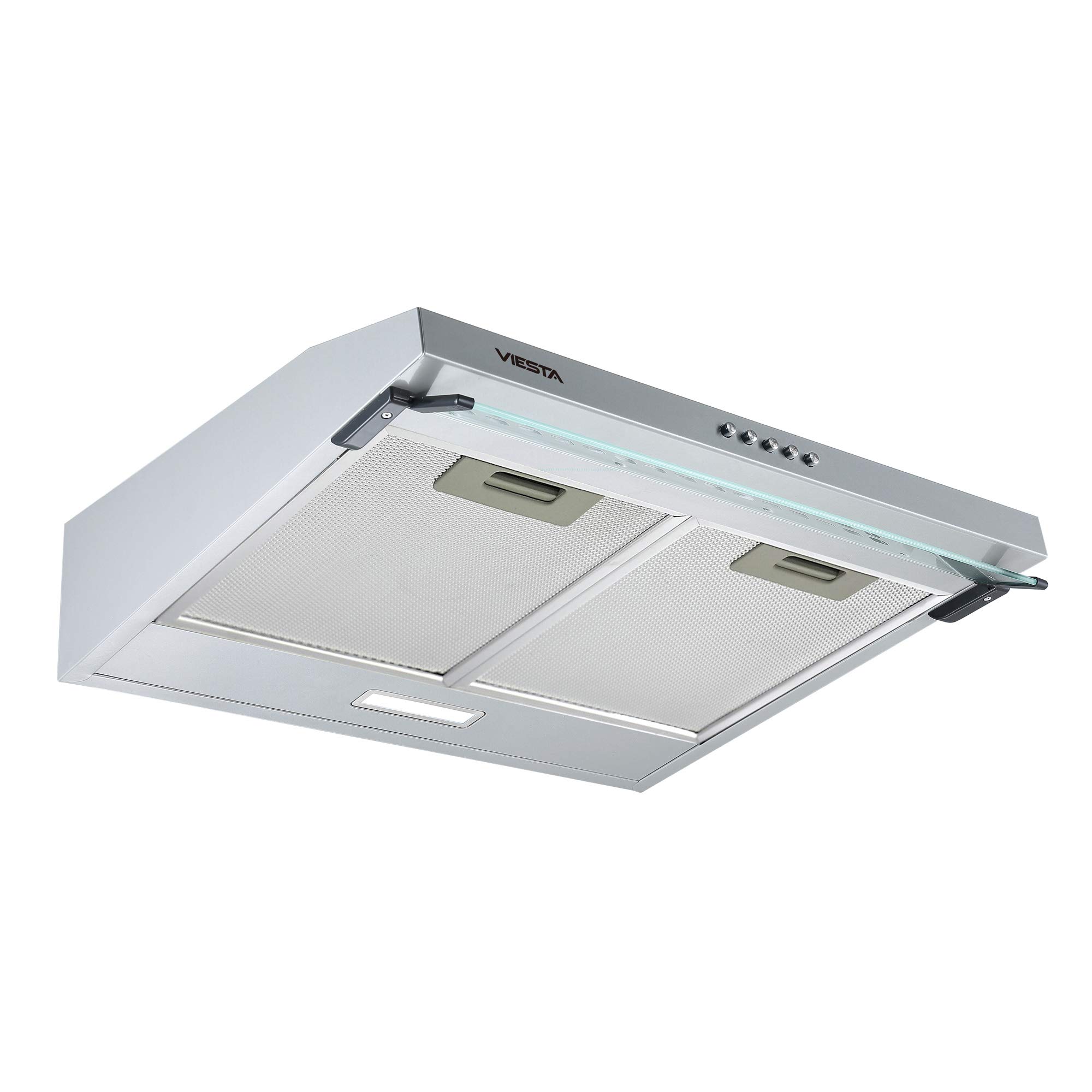 VIESTA VDU6080SR okap kuchenny 60 cm – stal nierdzewna podblatowa okap ścienny z filtrami tłuszczu – oświetlenie LED – funkcja odprowadzania powietrza i obiegu powietrza – wyciąg z szklanym kloszem – klasa energetyczna C