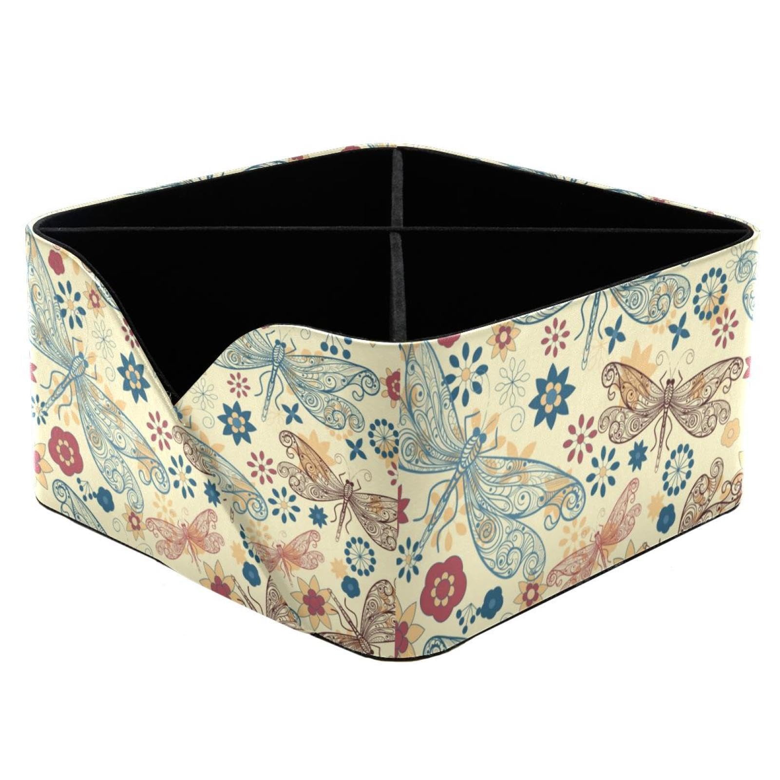 Organiseur de bureau à 4 compartiments motif libellule et fleurs pour rangement de crayons