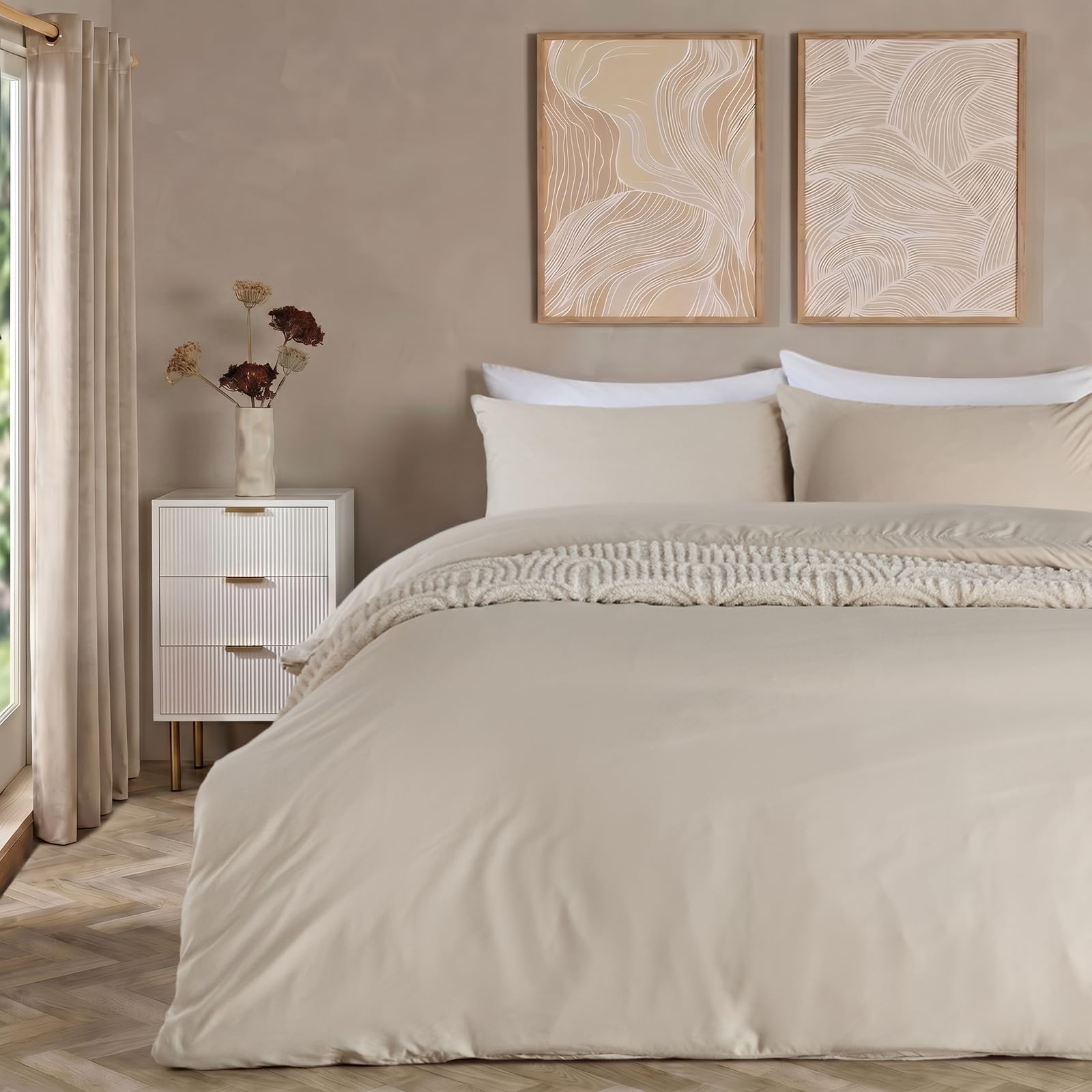 Brentfords Duvet Cover Set - Natural Kingsize Duvet Cover Sets, Luxury Bedding Sets King Size Microfibre King Duvet Set Quilt Covers Super Soft Hotel Quality King Size Bedding With Pillowcases, Natural