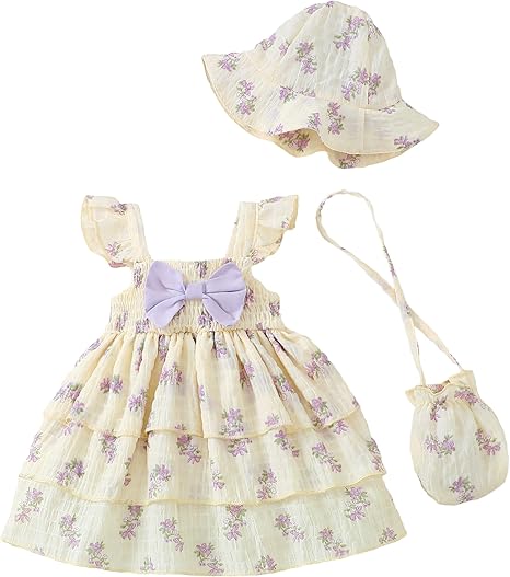 Toddler Girl Summer Dress Infant Baby Girl Casual Clothes Sleeveless Bowknot Beach Sundress with Hat