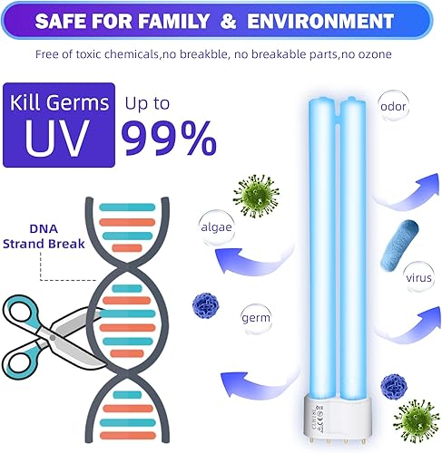 Miniatura 3 de Paquete de 2 bombillas UV de 18 vatios, bombilla de repuesto UV para clarificador de estanques para estanques al aire libre, base de 4 pines