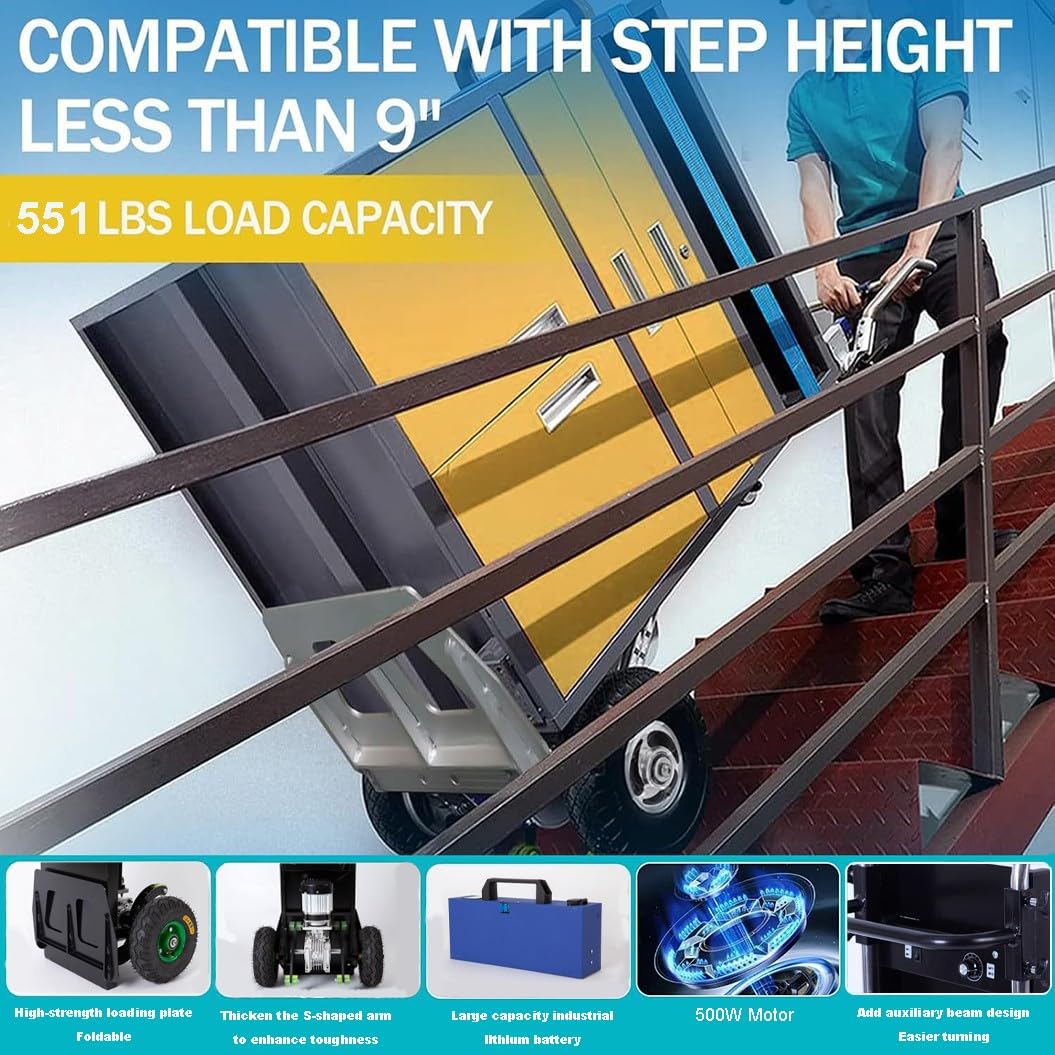 Mobile Tragbare Treppen,Elektrischer Treppensteiger,Trolley Einkaufstrolley,Einkaufswagen,Mit Einziehbarem Griff,Tragfähigkeit 250 Kg/551 Lbs Black