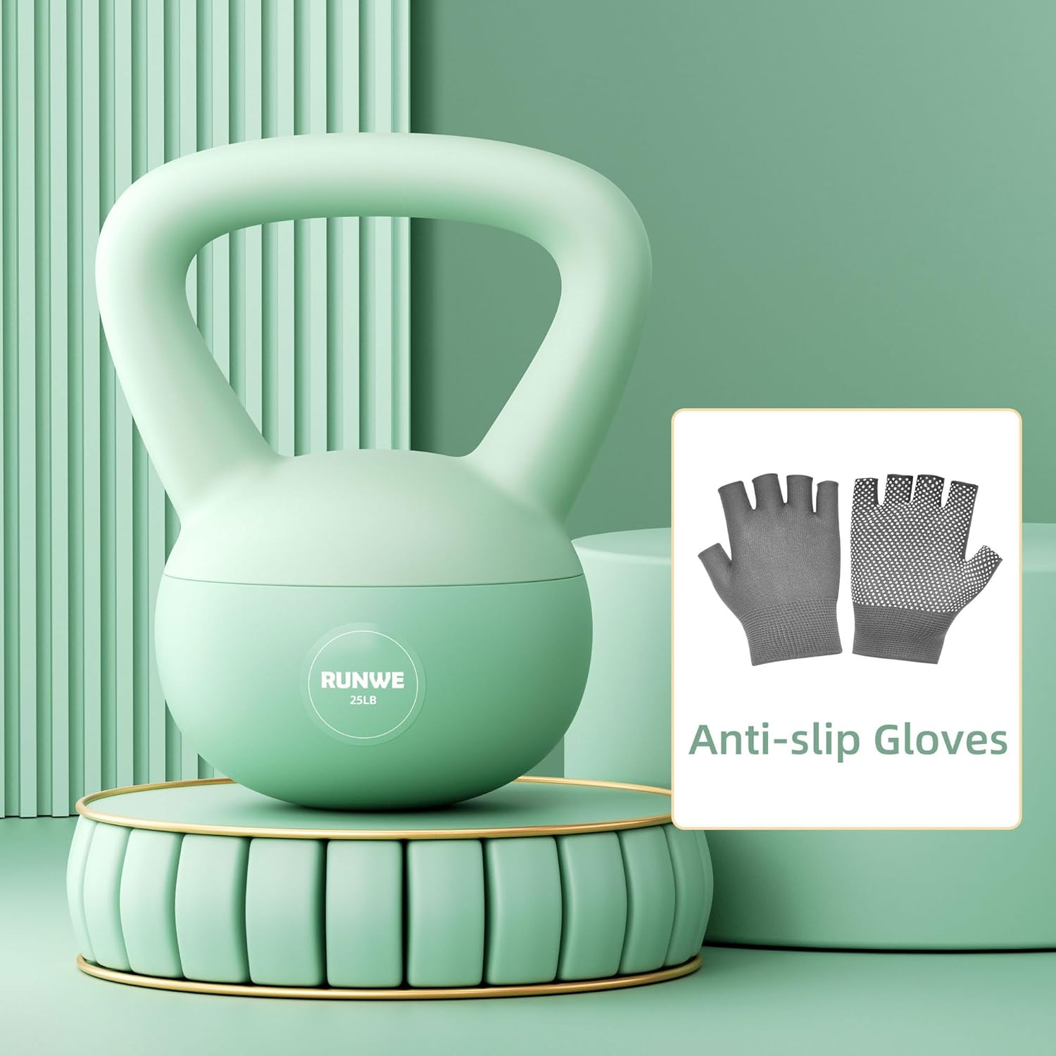 RUNWE Soft Kettlebell for Women 5lb 10lb 15lb 20lb 25lb, Sand Filled Quiet Floor-Friendly Kettlebell, Anti-Slip Home Gym Fitness Equipment for Apartment Postpartum Recovery