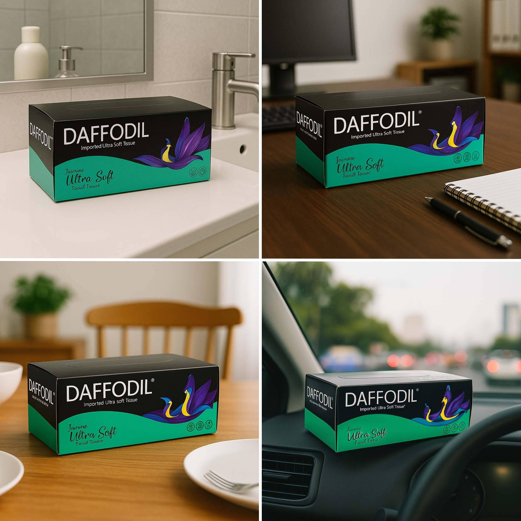 DAFFODIL 2Ply Facial Tissue Carton – Pack of 3 Boxes (200 Pulls/Box Total 600 Pulls, 1200 Sheets) Soft and Durable Tissue Papers,Convenient for Home or Car Use - Image 4 thumbnail