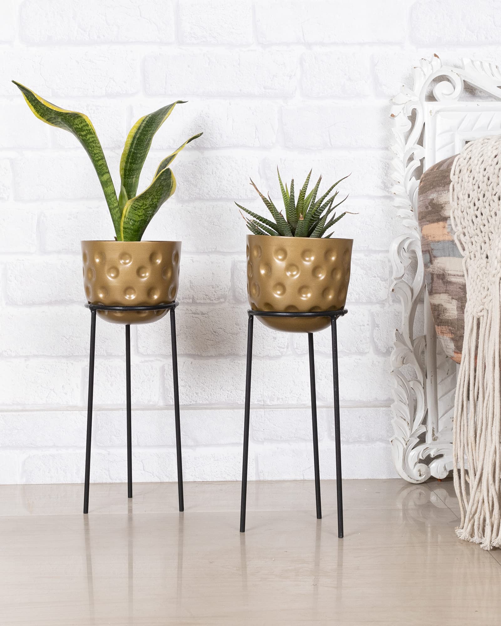 Twilight Metal Hammered Plant Pot with Stand, Set of 2 |Golden Pot with Black Metal Stand for Orchids Herbs Cacti Succulents(Cylinder) (B09TWJ4BYJ) Amazon Price History, Amazon Price Tracker