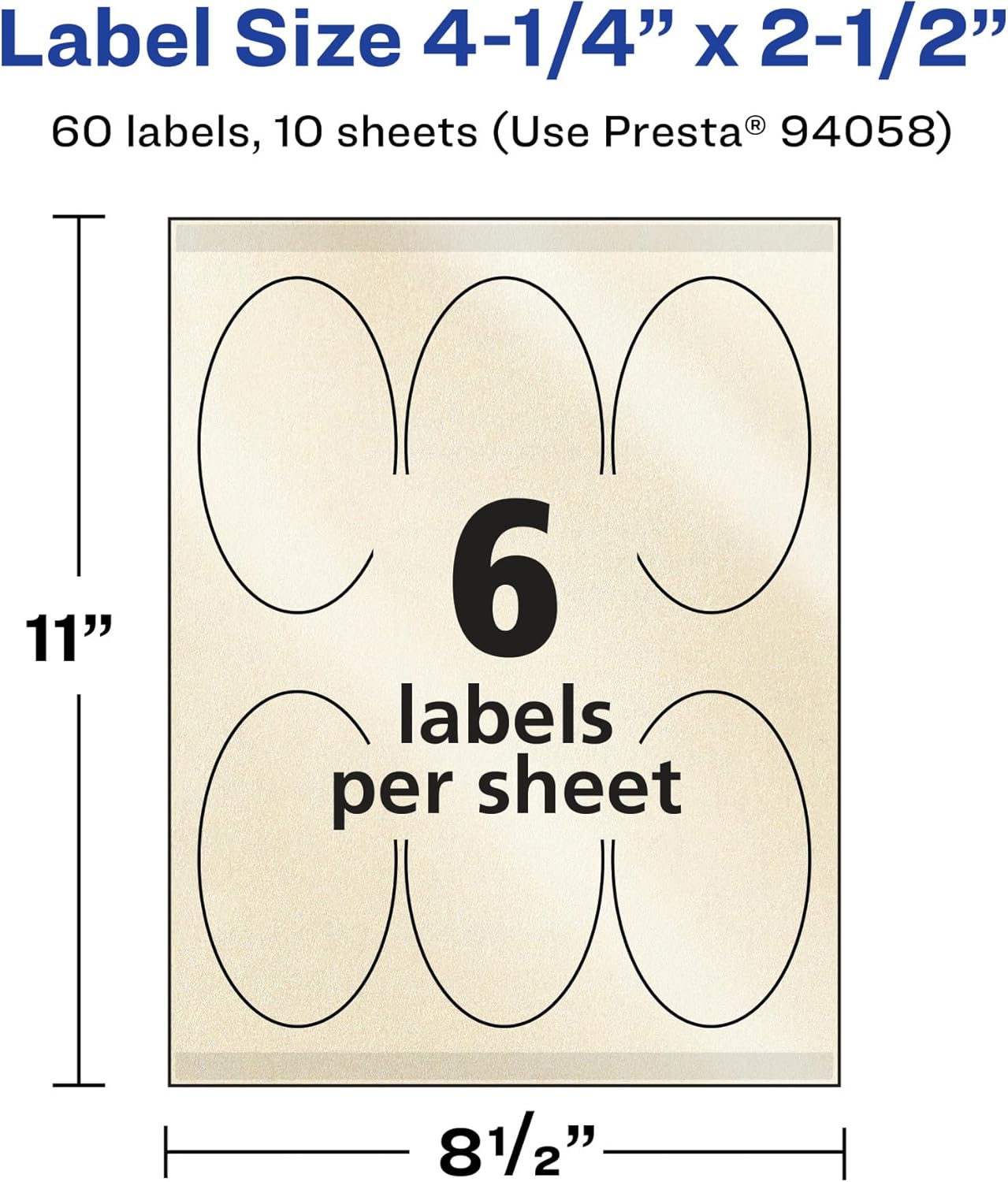 Avery Pearlized Ivory Oval Labels, Sure Feed Technology, 4.25" x 2.5", 60 Pearlized Ivory Labels, Laser/Inkjet Printable