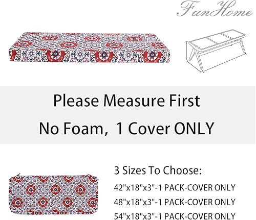 Miniatura 5 de Funda de cojín de banco para exteriores, 48 x 18 x 3 pulgadas, fundas impermeables con cremallera y lazos, funda resistente a la decoloración para
