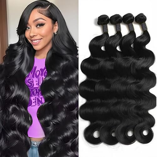 12A Human Hair Bundles 18 20 22 24 Inch Body Wave 100% Unprocessed Hair 4 Bundles Deals Extensions Quick Weave Human Hair Natural Black Color