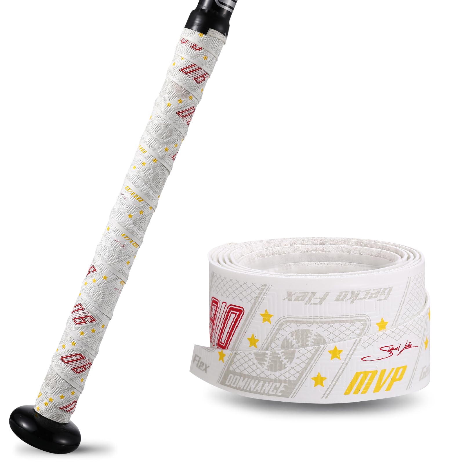 Photo 1 of 1.1mm Bat Grip Tape, Greek Key Double-Stamping Textured, Baseball & Softball Bat Tape for All-Weather Performance, Non-Slip, Precut for Easy Install