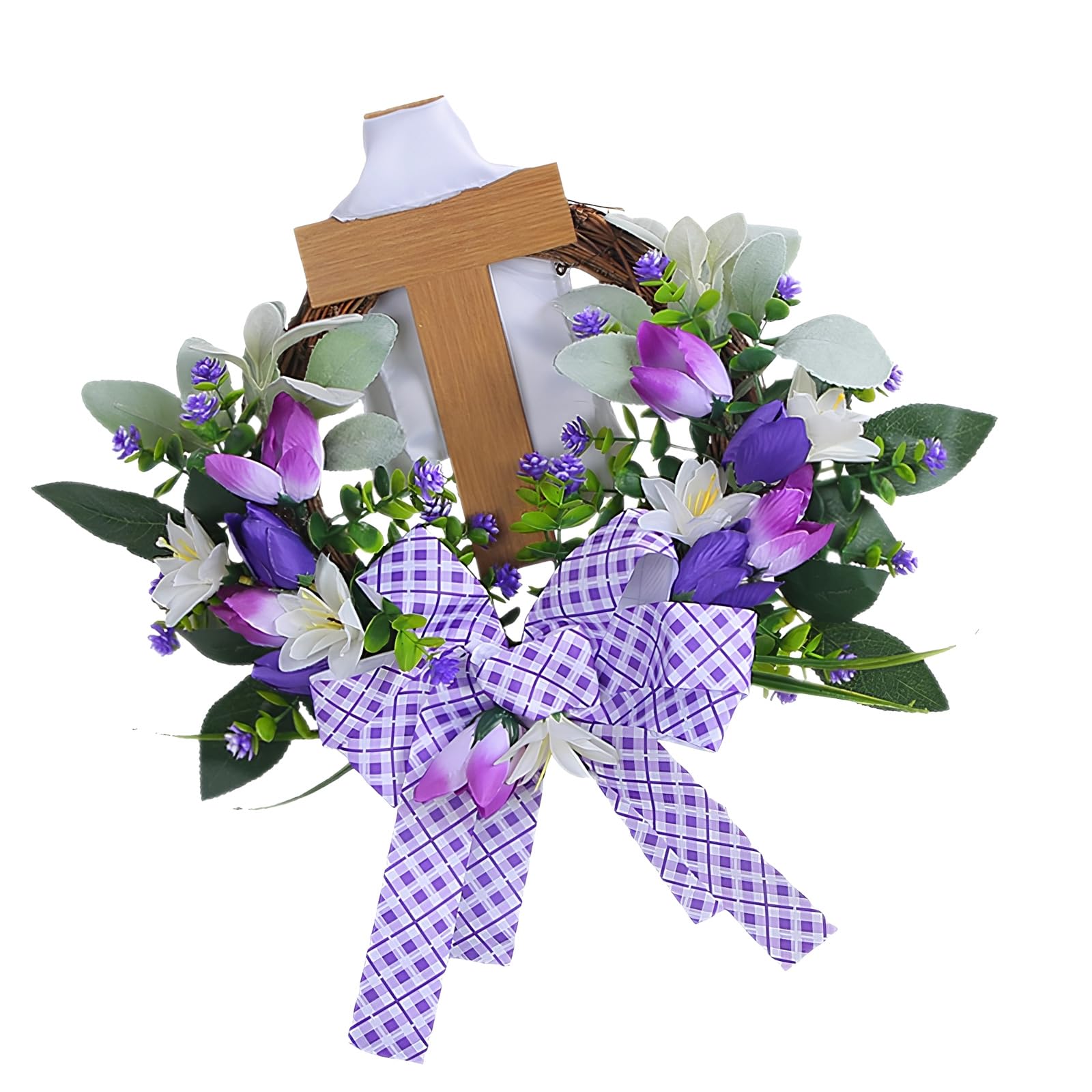 Tsophreniq Multipurpose Easter Crosses Garlands Sturdy Artificial Flower Festival Wreath for and Home Decorations Ribbon Wreath
