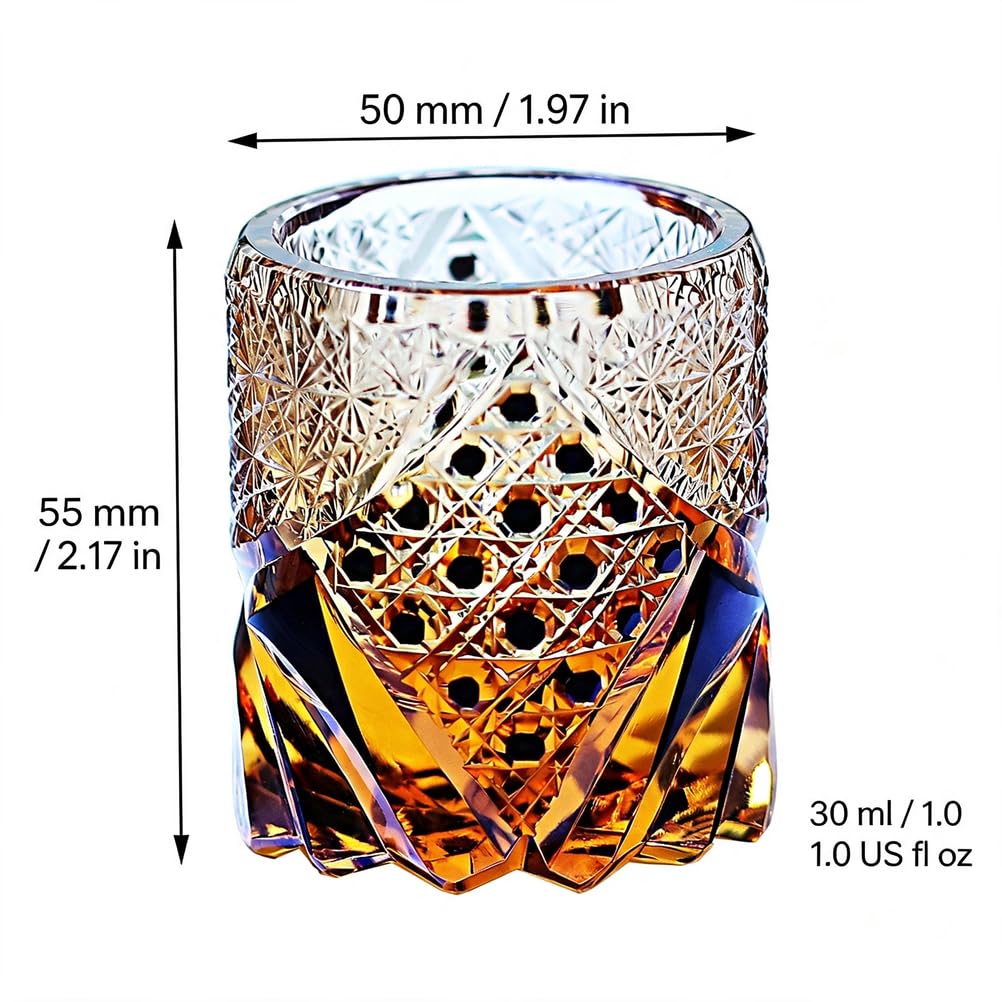 Verre À Shot Cristal Géométrique Creusé Main Double Couche Ambre Noir Tumbler À Alcool Fond Lourd pour Whisky Vodka Saké Verre Bar Luxe Cadeau Homme Anniversaire Décoration Maison
