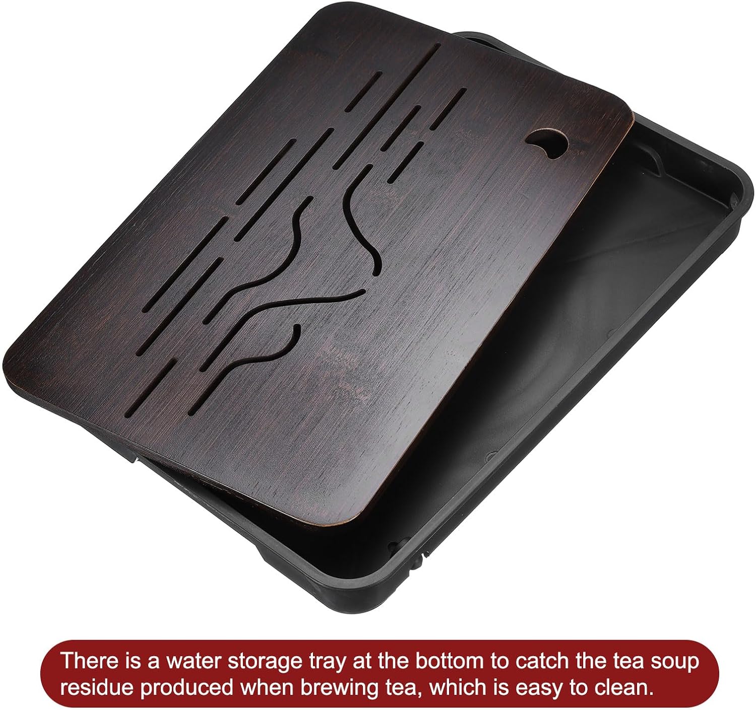 HARFINGTON Bamboo Chinese Gong Fu Tea Tray 14.4" Beautiful Mountain Pattern Tea Tray Bamboo Tea Table Furniture Vintage Tea with Water Storage Box for Drinking Tea Brown Black