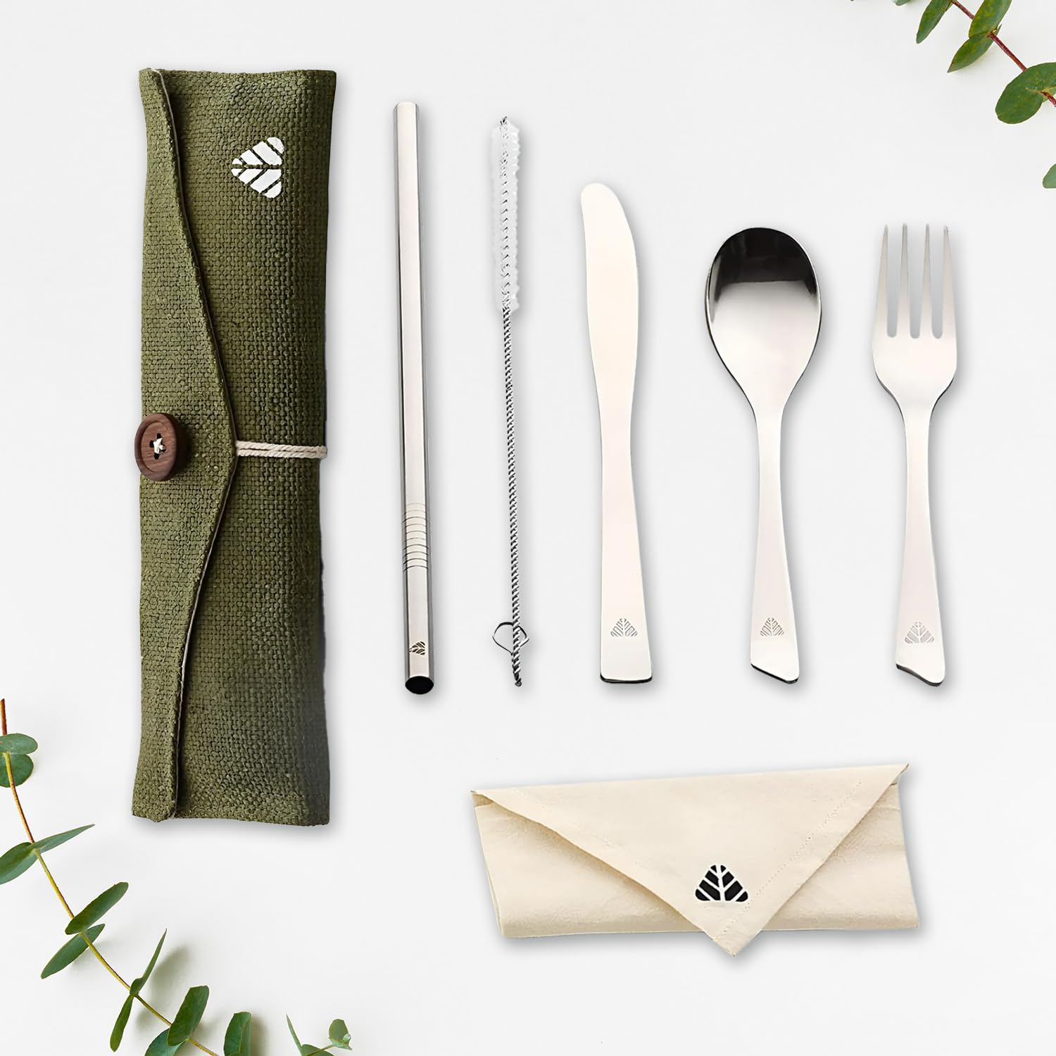 Rusabl (Pack of 6, Green) Stainless Steel Cutlery Set, Reusable Travel for Daily Use, Gifting and Traveling, Spoon and Fork Set (Spoon, Fork, Knife, Steel Straw, Cleaner, Napkin and Jute Pouch (B09WW3TVYL) Amazon Price History, Amazon Price Tracker