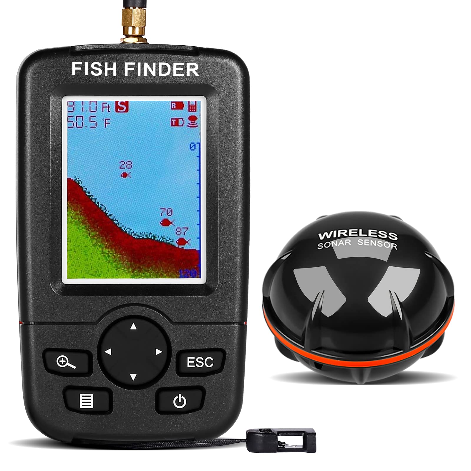 Portable Détecteur de Poisson sans Fil Détecteur de Poisson Portable avec capteur Sonar Détecteur de Poisson Portable Echo Sounder pour Bateau d'appâts de pêche à la Carpe