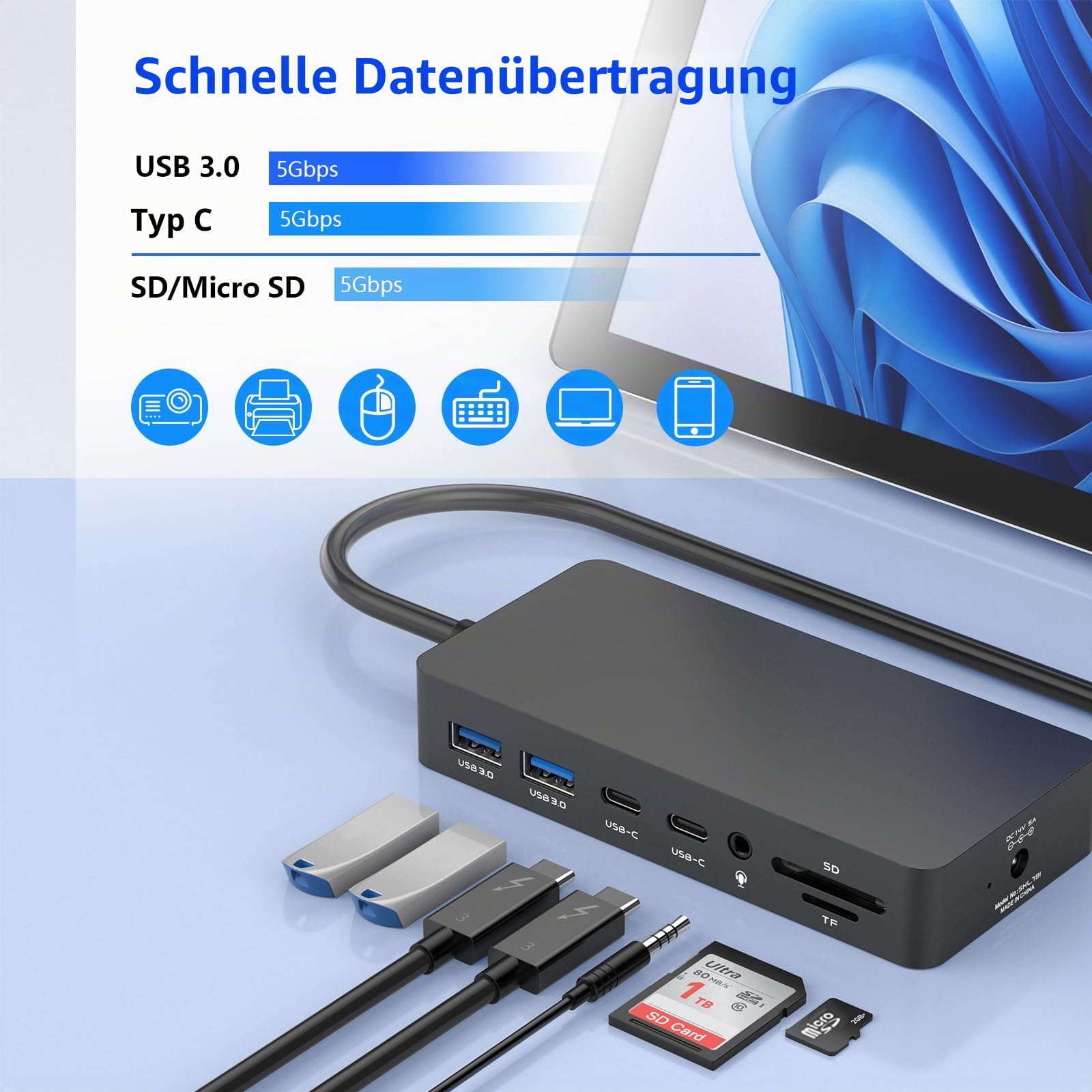 Microsoft Surface Thunderbolt 4 Dock, Dreifach-Displays mit Stromversorgung, 12-in-1-Surface-Dockingstation mit Dual 4K HDMI+VGA für Surface Pro 11/10/9/8/X/7+/7, Laptop 7/6/5/4/3, Laptop Studio 2/1