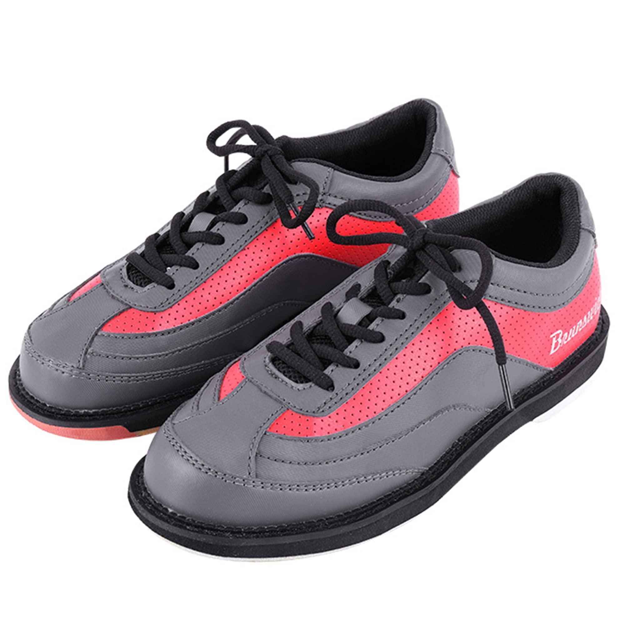 VEACAM Bowl Shoes for Women, Lightweight Bowling Trainers Fashion Lace-Up Leather Bowl Sneakers,Grey,5.5