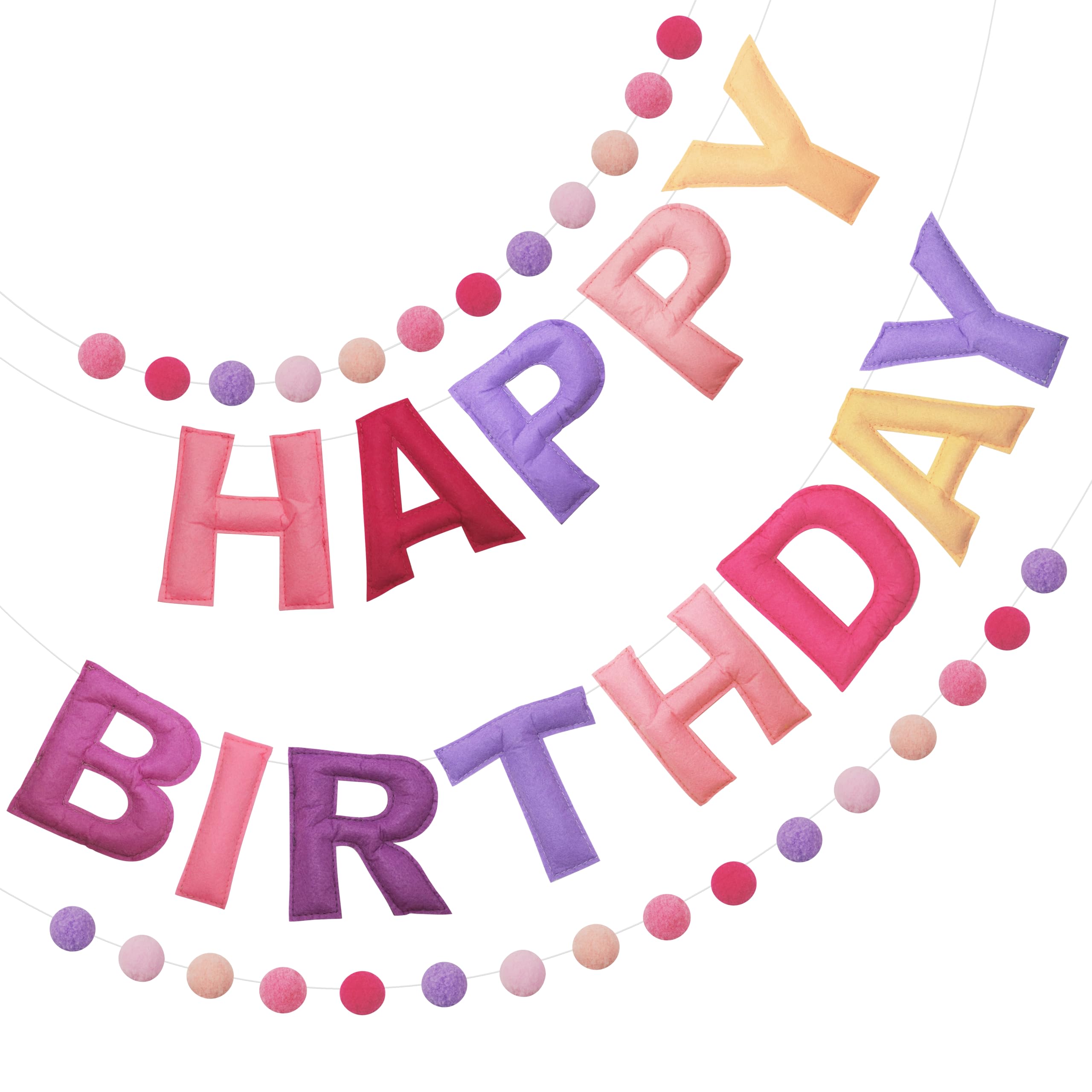 Pre-Strung 3D Felt Happy Birthday Banner,pink &amp; purple Birthday Decorations
