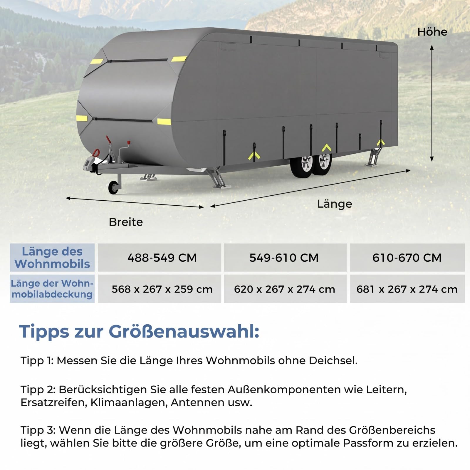 COSTWAY Wohnwagen Abdeckung aus Vliesstoff, 493 x 260 cm Schutzhülle für Wohnwagen & Wohnmobil, Wohnmobil Abdeckplane, atmungsaktiv wasserabweisend wetterfest, Wohnwagenplane für Camping Reisen