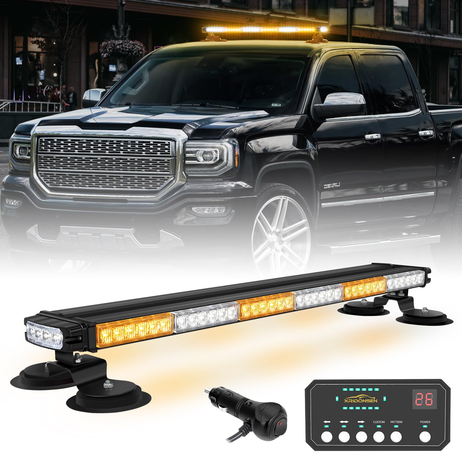 XRIDONSEN28.4 inch 80 LED Roof Strobe Lights Bar Amber White Emergency Warning Flashing Safety Caution Double Side Top Magnetic Traffic Advisor Lights for Plow Trucks Construction Vehicles wreckers