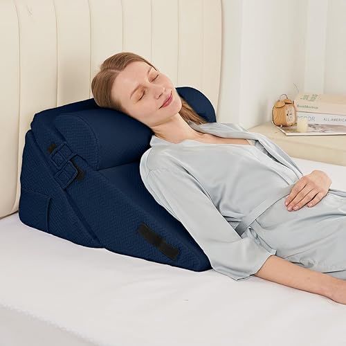 Miniatura 43 de Sasttie - Juego de almohadas en forma de cuña para después de la cirugía, 2 piezas de almohada en forma de cuña ajustable para cabecero con almohada