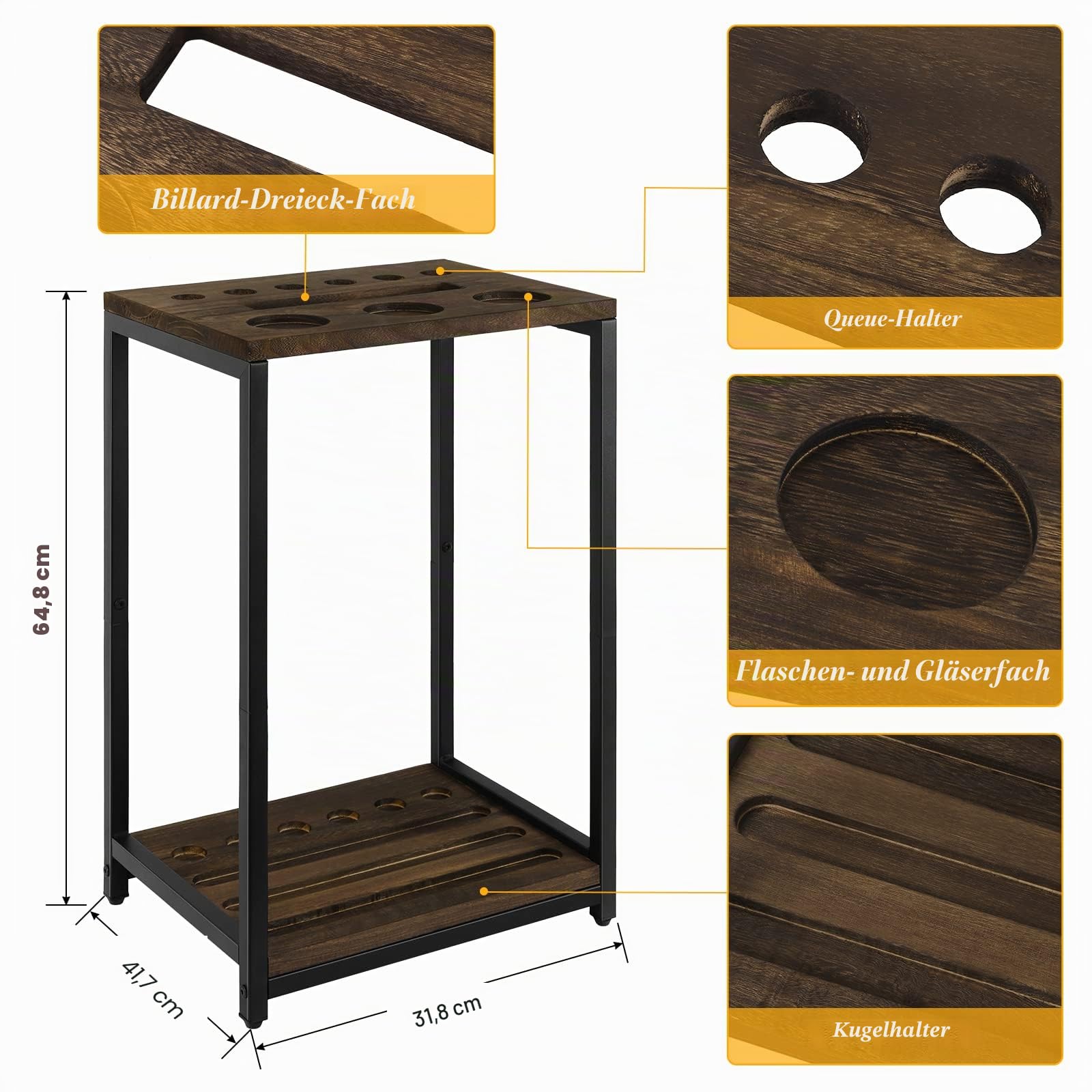 smusei Pool Queue Rack Holz Billard Stick Halter Pool Tisch Zubehör für Billard Zimmer Spielzimmer Club Hält 6 Queues, Bodenständer, Dunkelbraun