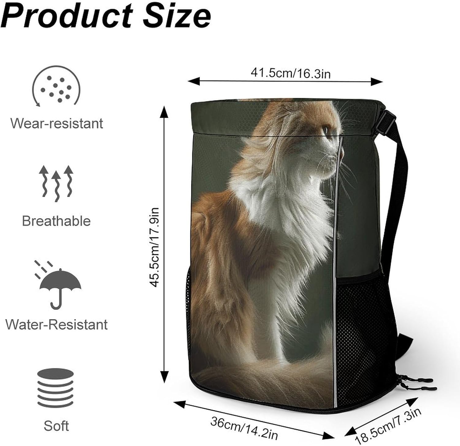 Sports Drawstring Backpack Orange And White Cat Lightweight Backpack Dry And Wet Separation Large Capacity