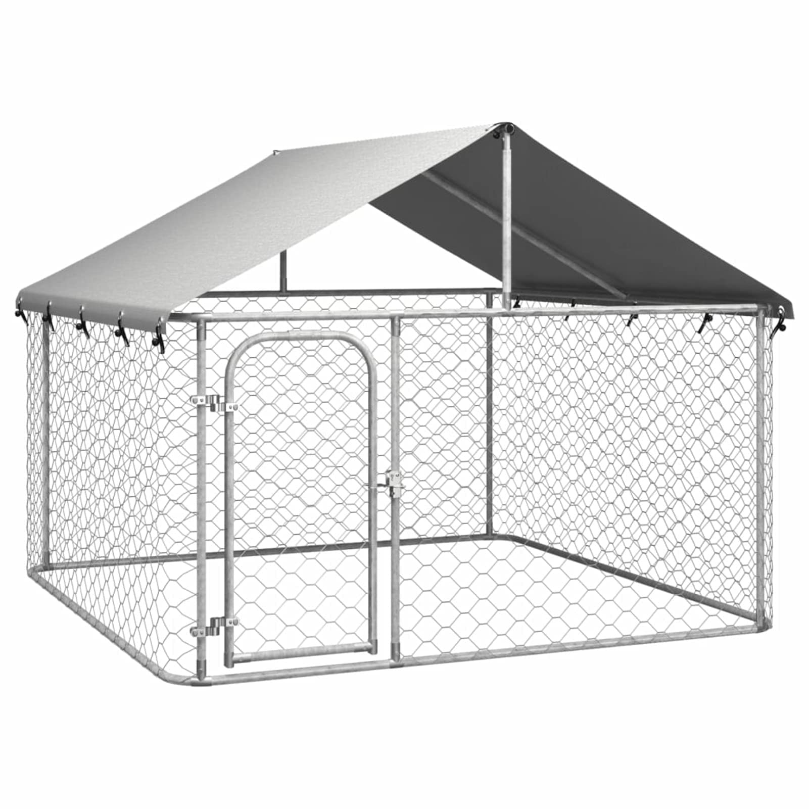 Deufre Perrera de Exterior con Toldo Jaula para Perros Mascotas de Metal Galvanizado con Cerradura para Jardín Patio 200 x 200 x 150 cm Plata