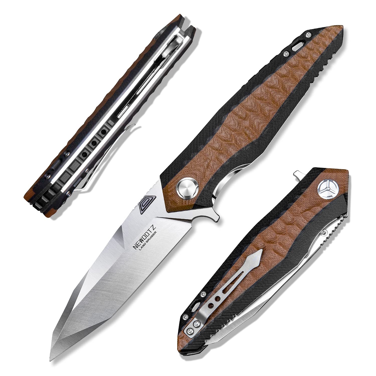 folding pocket knife for men4in d2 tool steel blade,liner lock layers g10 handle,outdoor survival edc tool camping hunting knives with clip (brown)