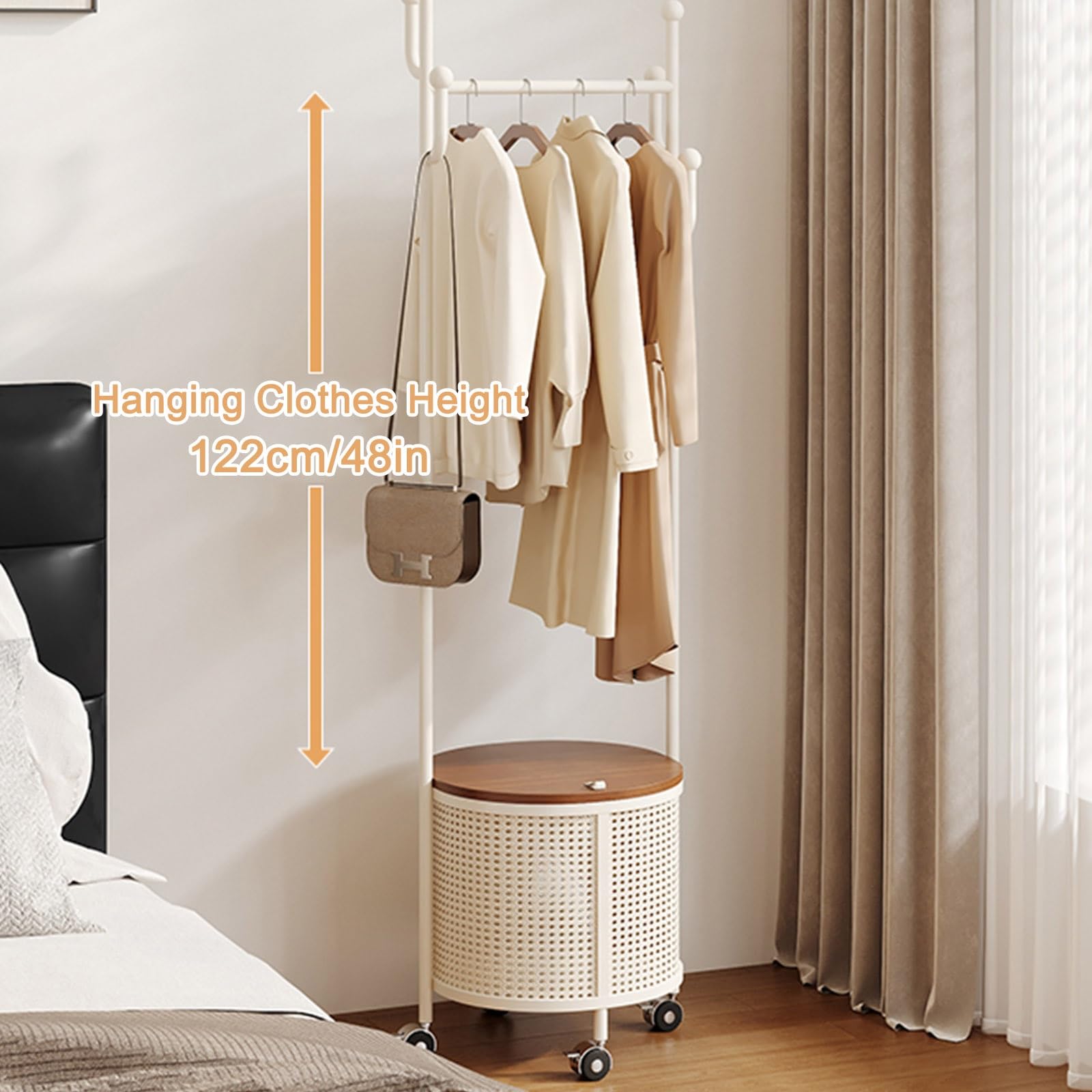Tragbarer rollender Kleiderständer mit Rollen, Metall-Kleiderständer mit Stauraum für Schlafzimmer und Wohnzimmer, verstellbare Höhe, geräumiges Design