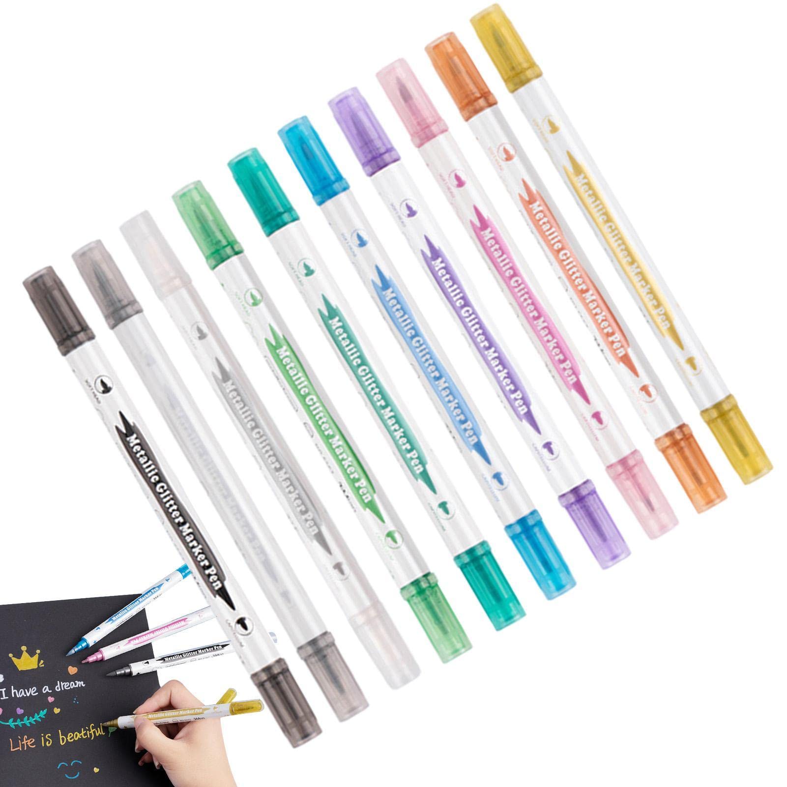 Pennarelli Metallici A Doppia Punta - Set 10 Colori Fluo - Per Nail Art, Scrapbooking, Lettering E Decorazioni - 2