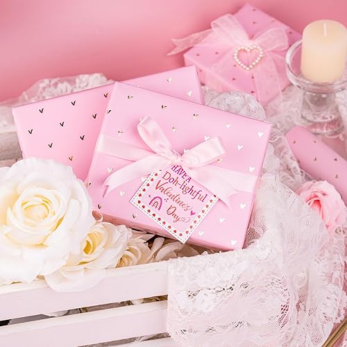 Miniatura 4 de WRAPAHOLIC Papel de regalo para el día de San Valentín, mini rollo, 17 pulgadas x 33 pies, diseño de corazón de amor rosa para el día de San