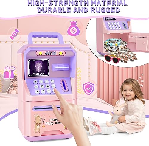 Miniatura 7 de Alcancía para niños, cajero automático, moneda, juguetes, regalos, alcancías electrónicas, caja fuerte para niños, juguetes de 3, 4, 5, 6, 7, 8, 9,