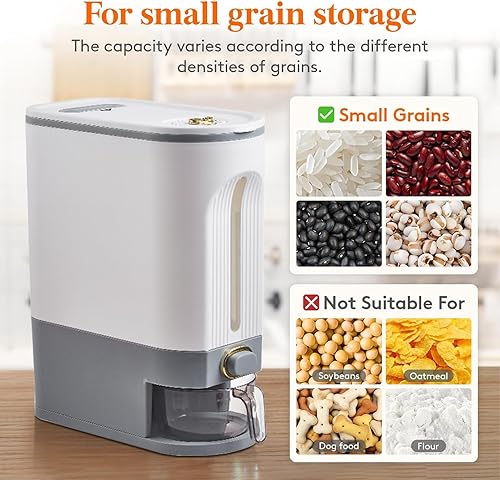 Miniatura 4 de Dispensador de arroz de 22 libras, recipientes de cereales sellados a prueba de humedad, dispensador de cereales con tapa con taza medidora y