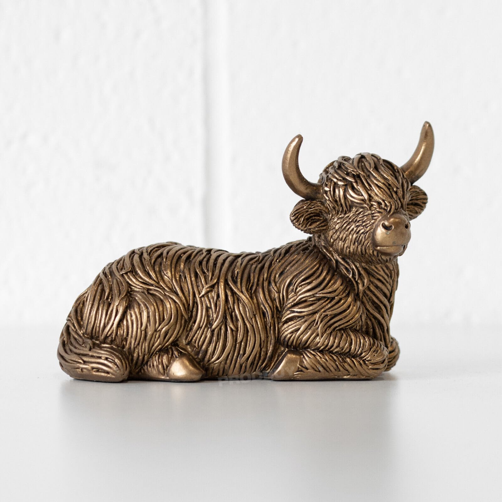 Darthome Bronze Highland Cow Ornament 12Cm Small Resin Animal Decorative Figure Sculpture