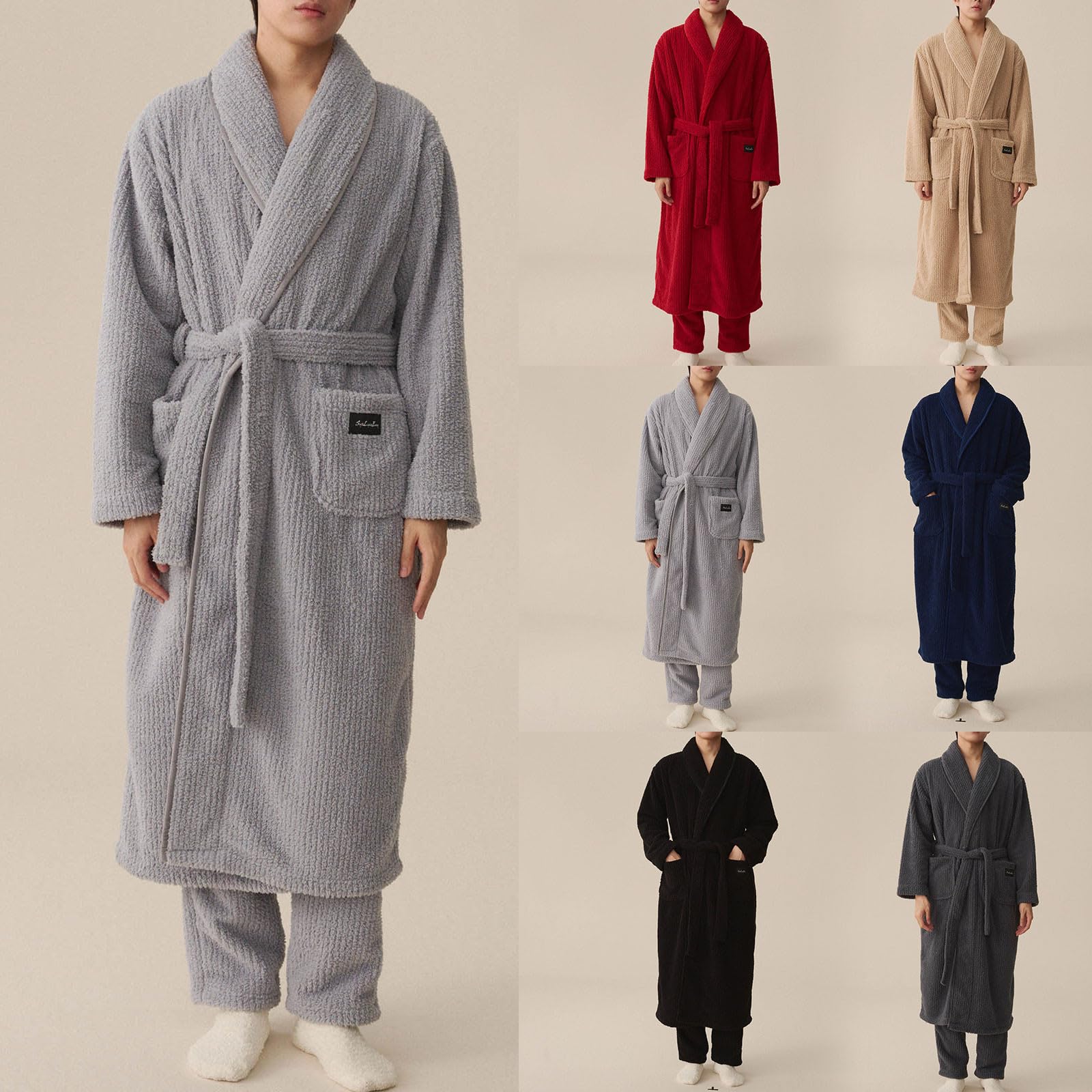 Generisch Albornoz para hombre, otoño e invierno, grueso terciopelo coral, albornoz de terciopelo coral, conjunto de pijamas, juego de parejas, pelo de coral, suave, cómodo, lavable, cómodo juego de