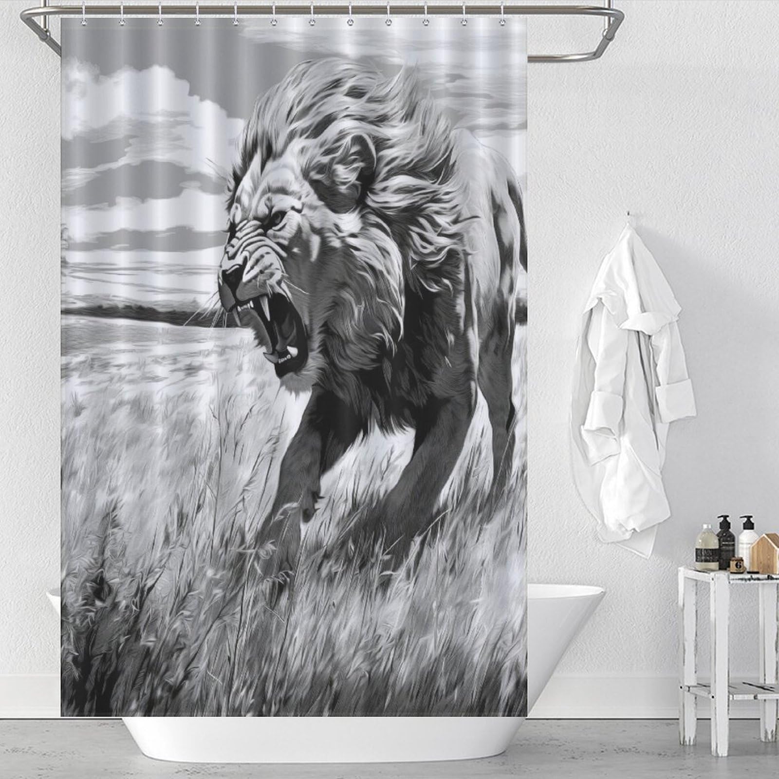 Rideau de douche lion rideau baignoire imperméable 122x183cm