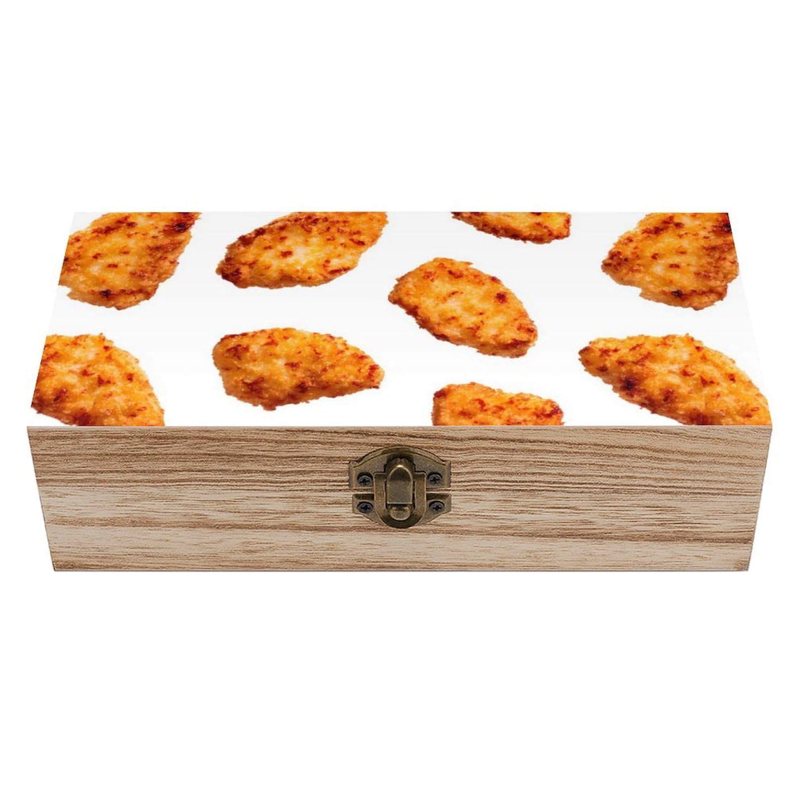 HLBSDM Chicken Nuggets Fried Wooden Box with Hinged Lid Decorative Storage Case Container