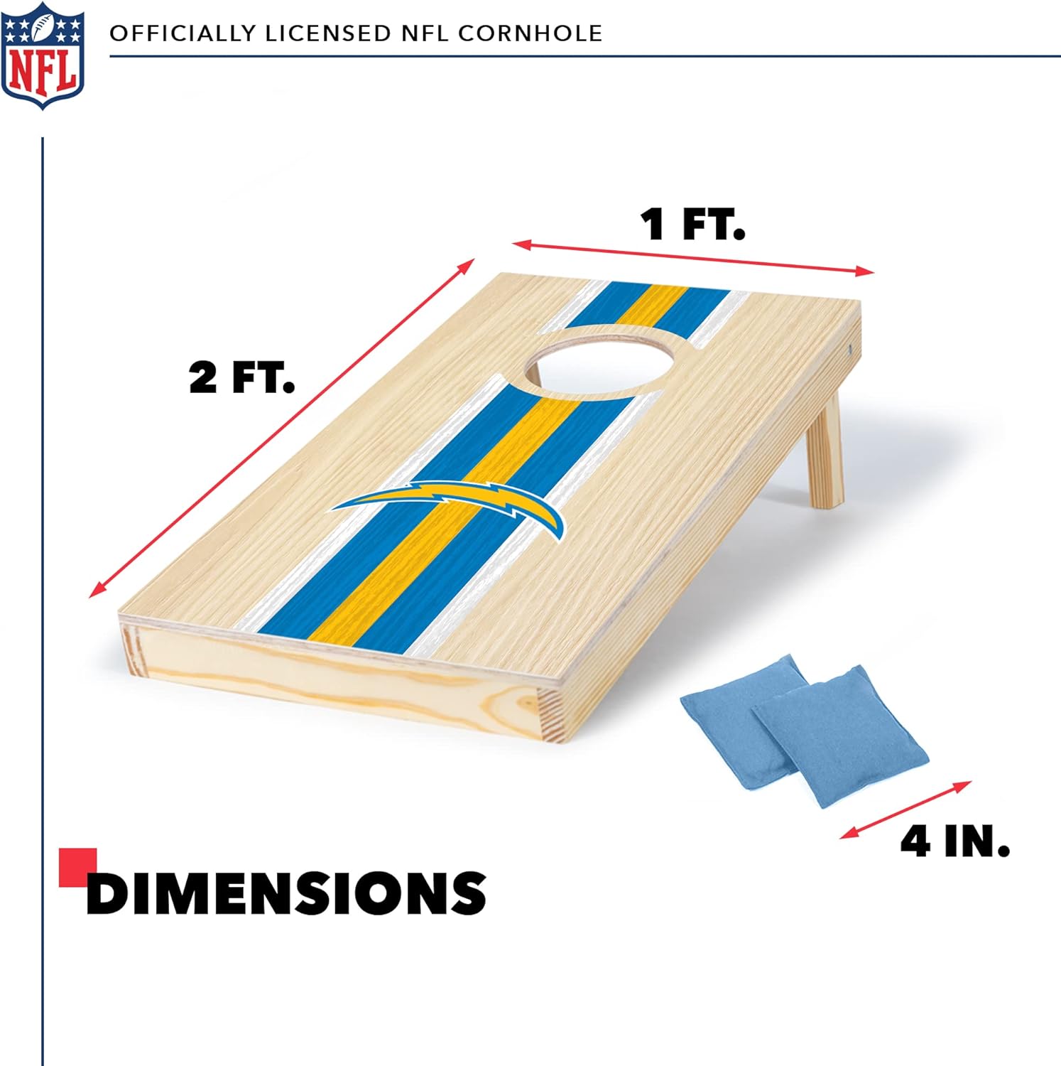 Wild Sports NFL Football Los Angeles Chargers 1' x 2' Travel Size Set with Direct Print HD Team Graphics – Great Gift for Any Sports Fan! Bean Bag Toss Family Games for Outdoor Play
