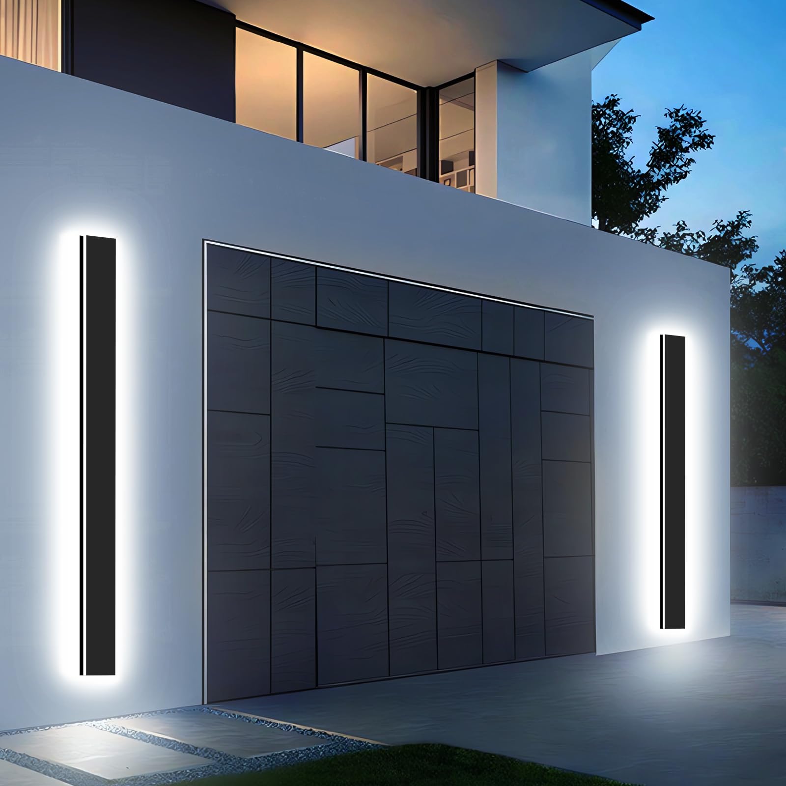 31inch Modern Outdoor Wall Light,Dimmable 3000K-6000K Linear Outdoor Wall Sconce Waterproof Ip65,Black LED Long Exterior Lights for Garage Exterior Wall Mount Lights