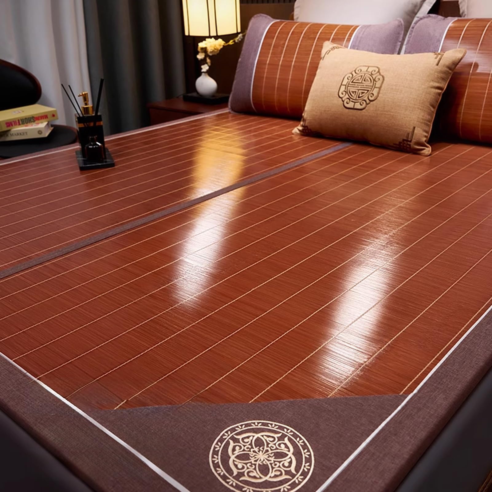 Snaweo Breathable Carbonized Bamboo Sum mer Sleeping Mat, Traditional Chinese Sum mer Sleeping Rattan Pad Cooling Mattress Foldable Sum mer Sleeping Mat, for Single Double(180x220cm/71x86in)