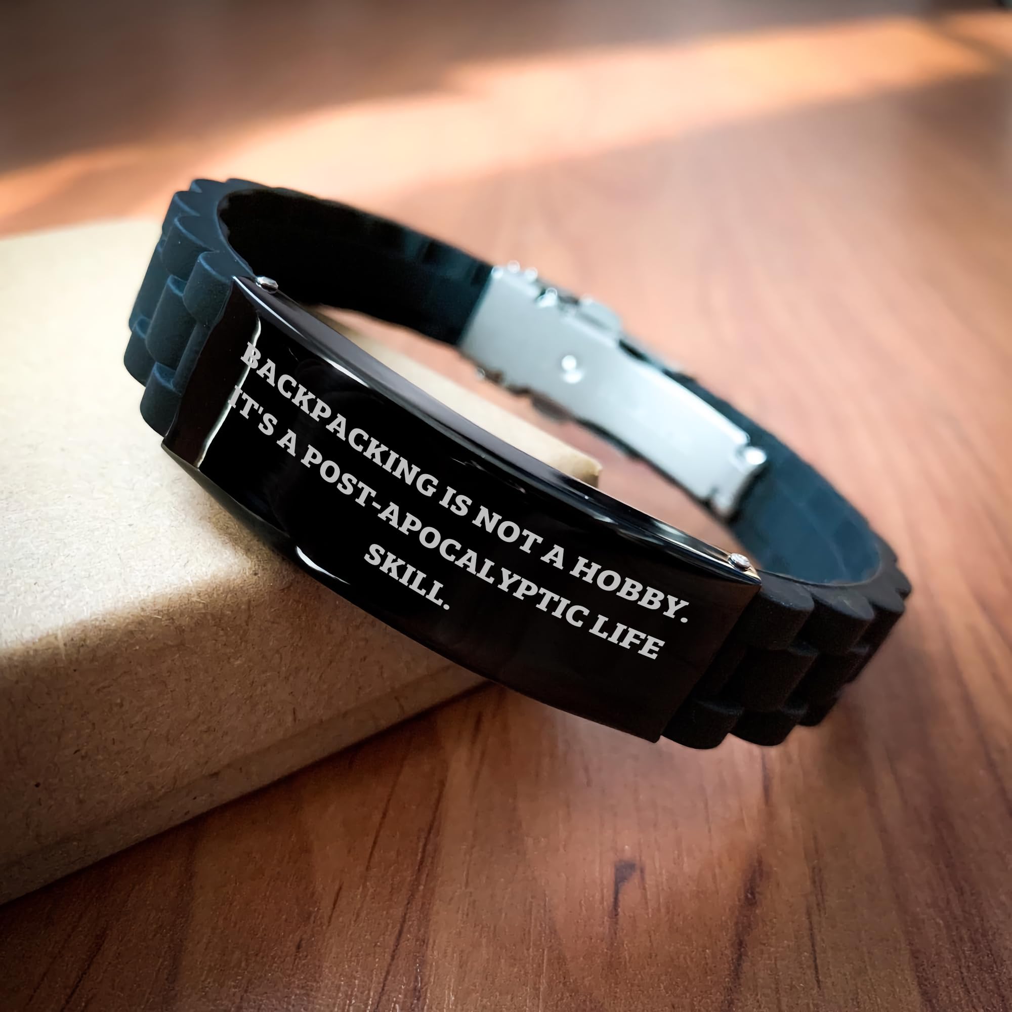 Backpacking Is Not A Hobby. It's A Post-apocalyptic Life Skill. Gifts from Men to Backpacking Enthusiasts, Valentine's Unique Backpacking Accessories, Glide lock Clasp Bracelet