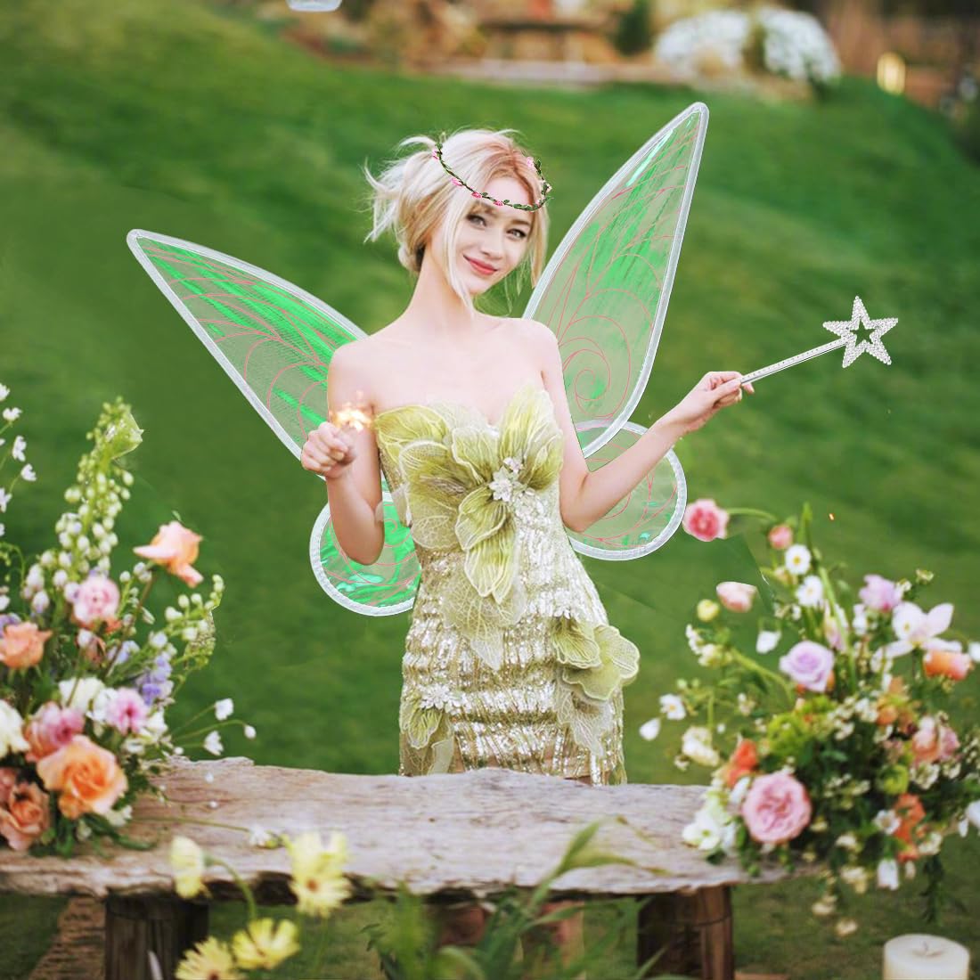 6 Pièces Coiffe Oreilles D'Elfe, Costume D'elfe Avec Floral Bandeau