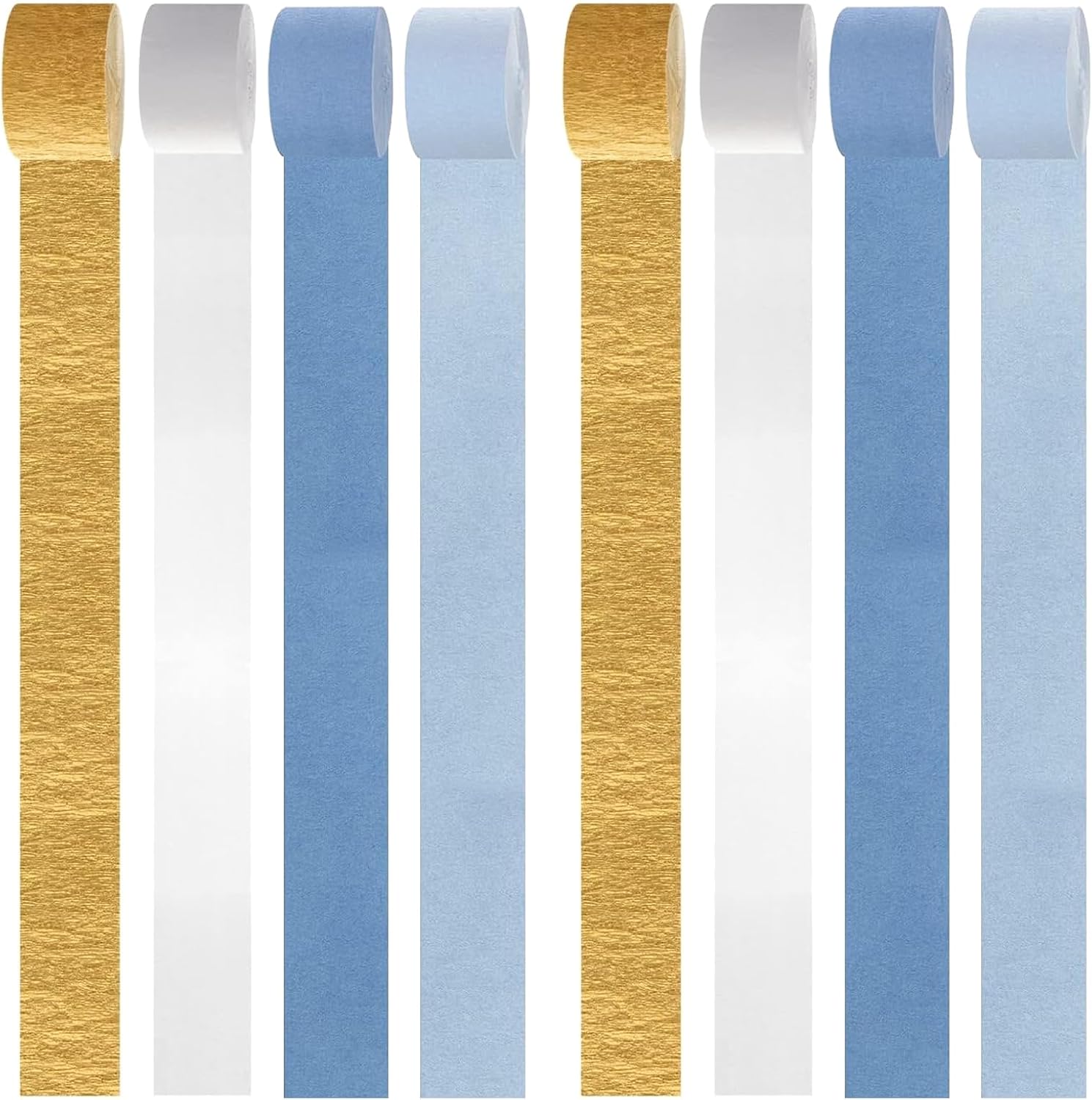 Blue Party Decorations, 8 Rolls Blue Gold Crepe Paper Streamers | for Birthday Anniversary Bridal Shower Wedding Graduation Decorations, 1.8 Inch x 82 Ft/Roll, 656 Ft Total