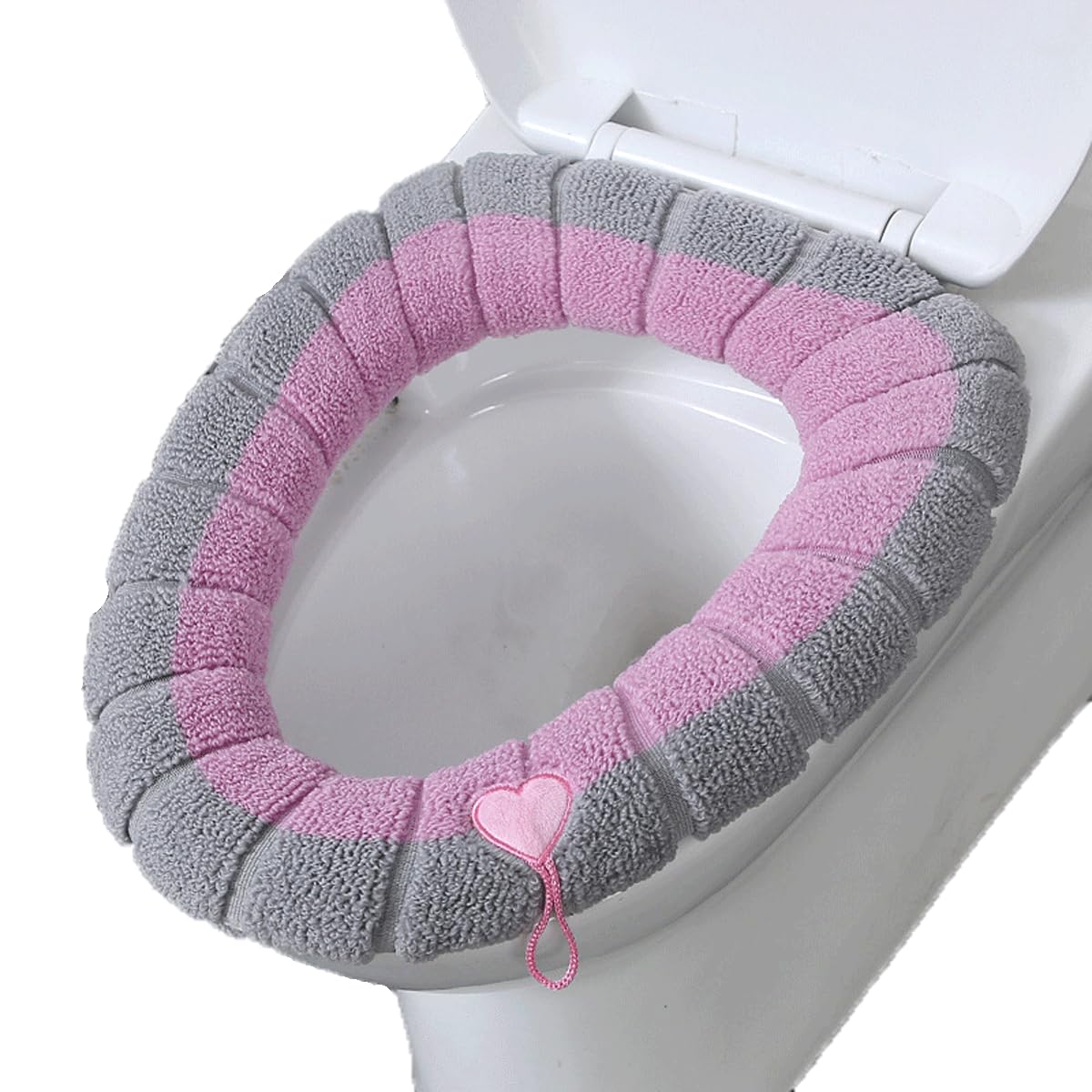 Happy Go-Mart Pink Star Toilet Seat Cover Cushion Pads, Bathroom Soft Warmer Cloth Thicker Stretchable Washable Toilet Seat Cushion With Zipper And Handle
