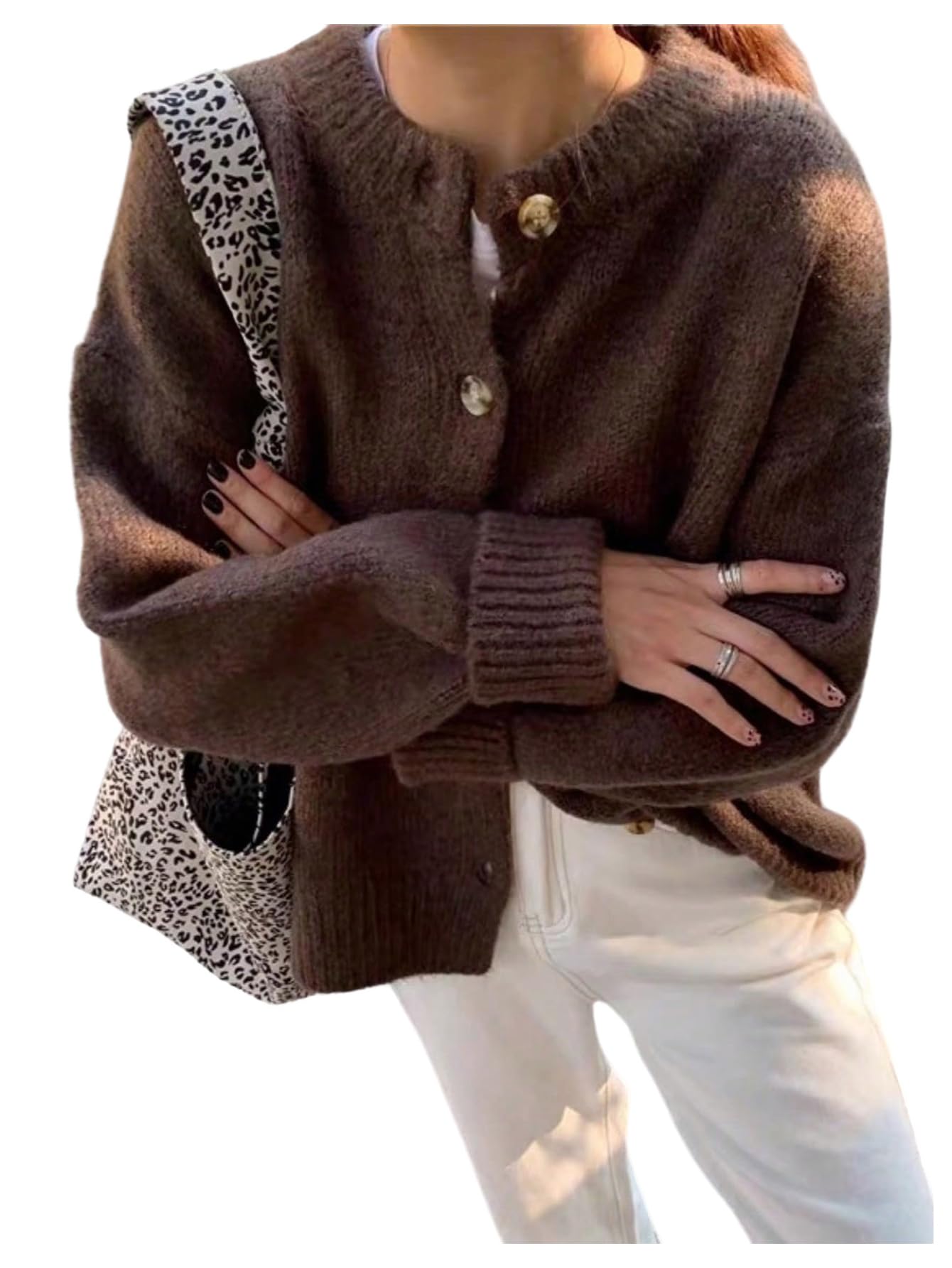 Womens Vintage Button Down Cardigan Sweaters Long Sleeve Loose Trendy Knit Cardigans