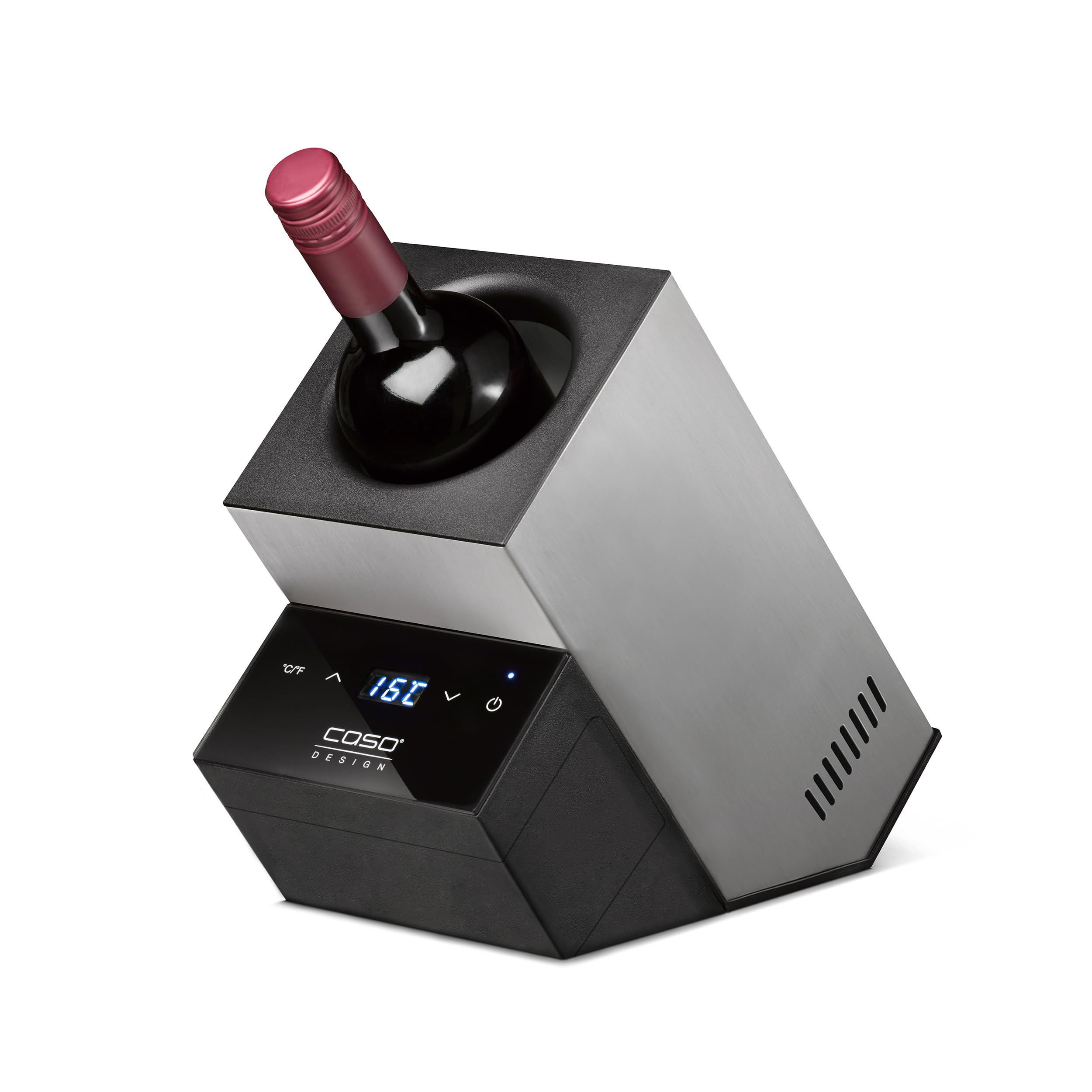 CASO WineCase Deluxe Inox - Termica vino con batteria per 1 bottiglia (fino a 90 mm di diametro), in acciaio INOX silenzioso