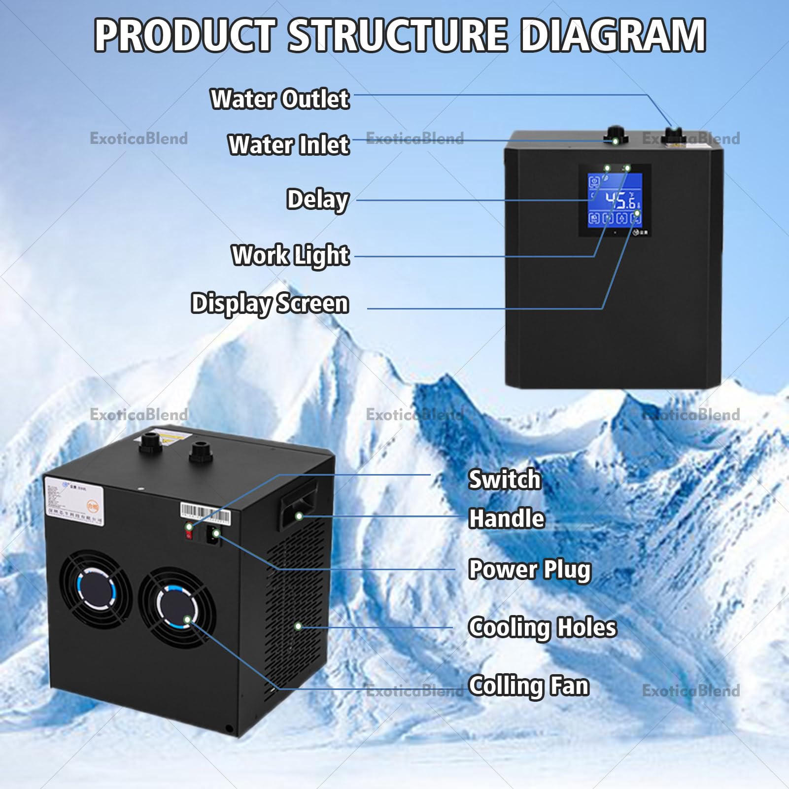 Eisbad-Wasserkühler für Kaltwasserbecken – 1/3 HP Kühlsystem mit externem Filter, Pumpe & isolierten Schläuchen – Mit Fernbedienung – Portables Kühlsystem zur Regeneration