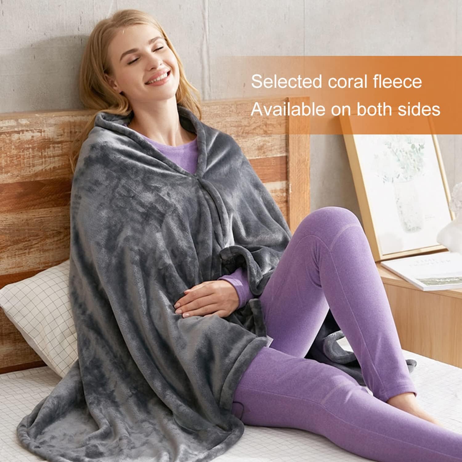 Coperta Elettrica Scialle Avvolgente USB con Bottoni, Coperta Elettrica Singola 150 X 85 Cm, ​​Coperta Termica a Temperatura Regolabile 3 Livelli, Mantello Riscaldato a 8 Aree